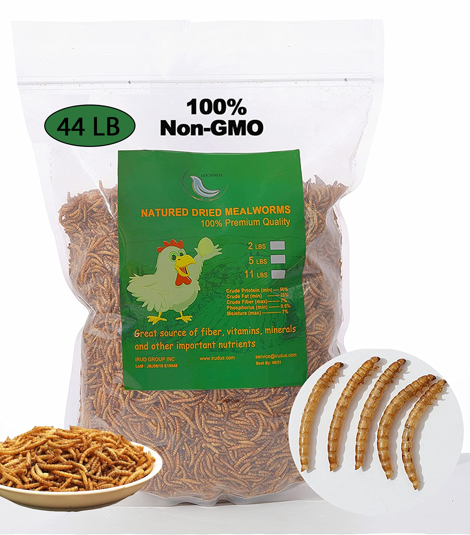 Non-GMO High-Protein Dried Mealworms 44LB - All-Natural Chicken Feed, Duck Food & Wild Bird Treats | Perfect for Poultry, Reptiles, Amphibians & Fish | Ideal for Backyard Chickens, Pet Nutrition & Wildlife Feeding
