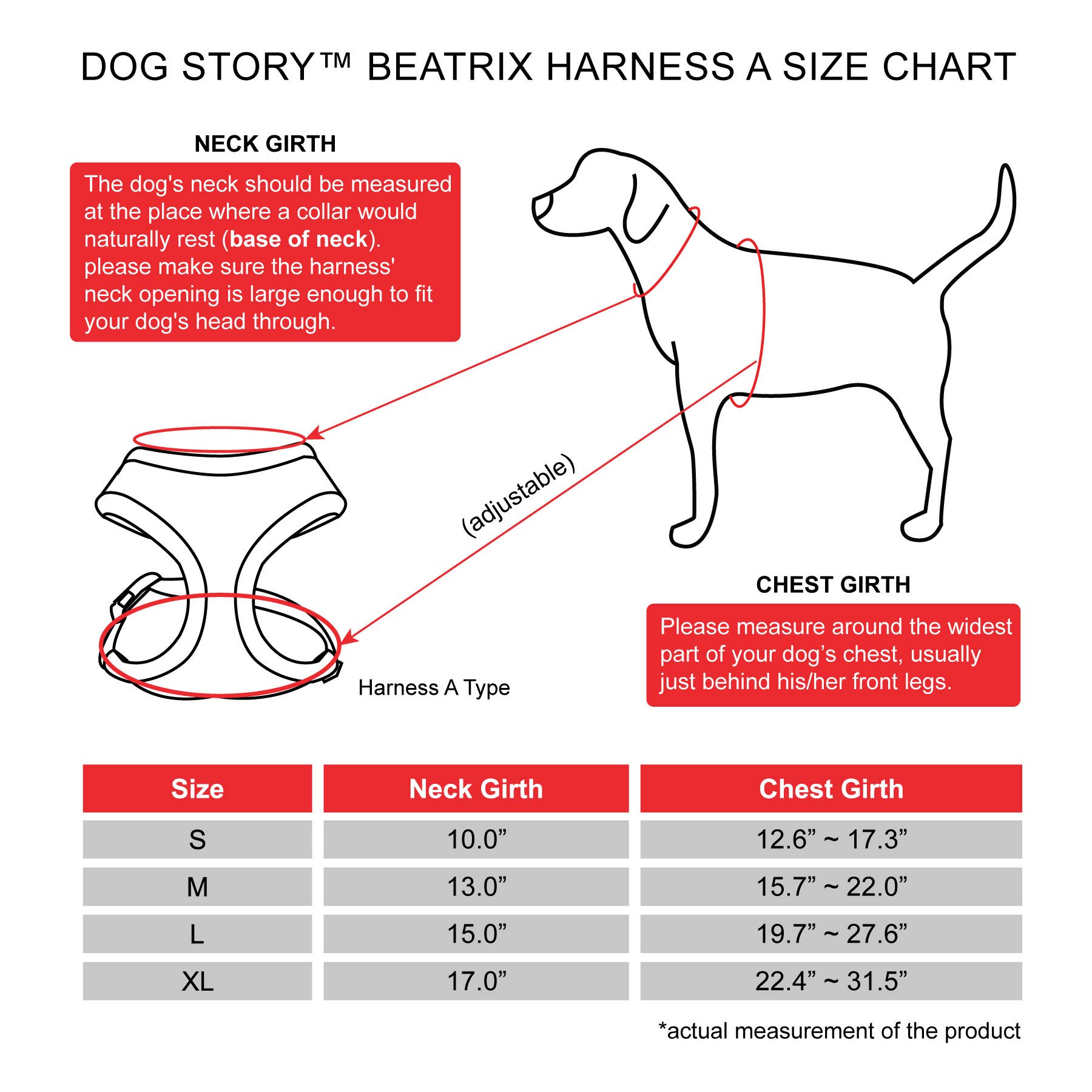 DOG STORY Beatrix Dog Harness - Adjustable, Reflective, No-Pull Pet Vest for Large Dogs - Red - Perfect for Walking, Running & Outdoor Adventures
