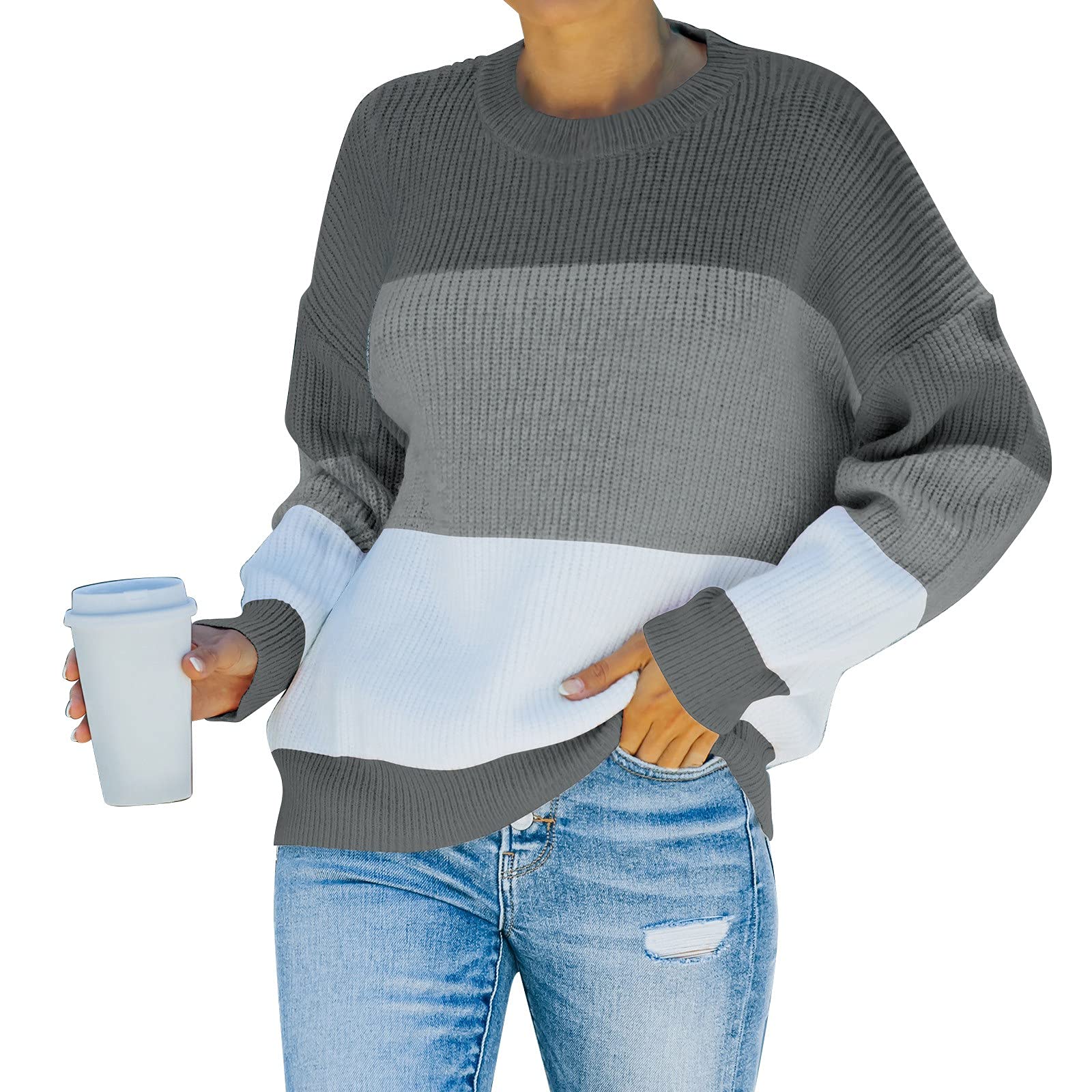 Women's Plaid Long Shirt Jacket - Knitted Stitching Loose Fit Sweater with Contrast Buttons | Cozy Fall Layering, Casual Outfits & Office Wear