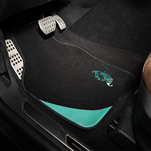 Universal Fit Embroidered Butterfly Car Floor Mats - Set of 4 for SUV, Truck, Sedan & Van (Black with Mint Green) | All-Weather Protection & Easy Cleaning for Daily Commute & Road Trips