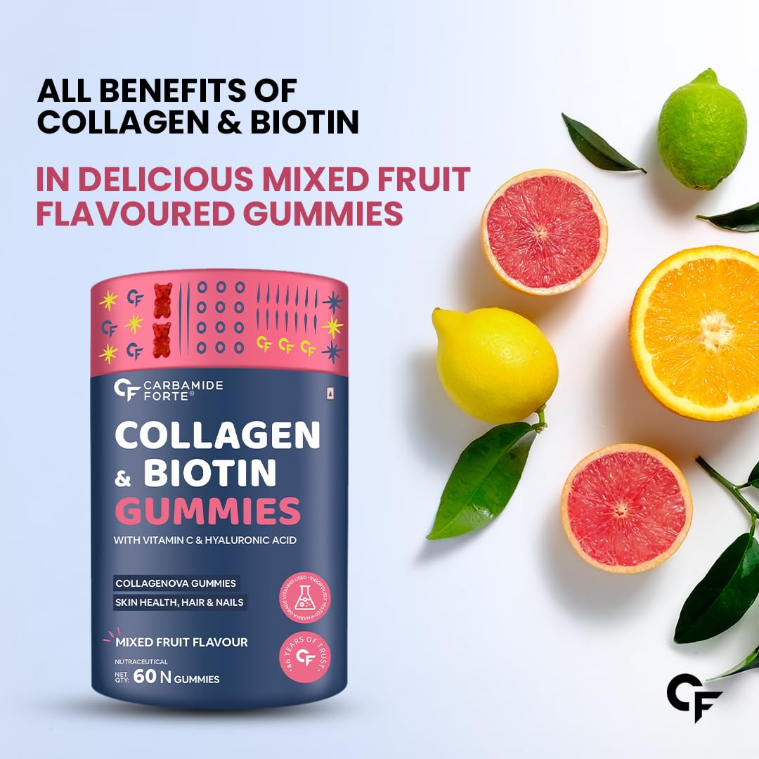 Premium Carbamide Forte Collagen Gummies for Women & Men - Hair, Skin & Nails Supplement with Biotin | Mixed Fruit Flavor | 60 Chewable Gummies for Daily Beauty Support | Perfect for Anti-Aging, Hair Growth & Skin Hydration