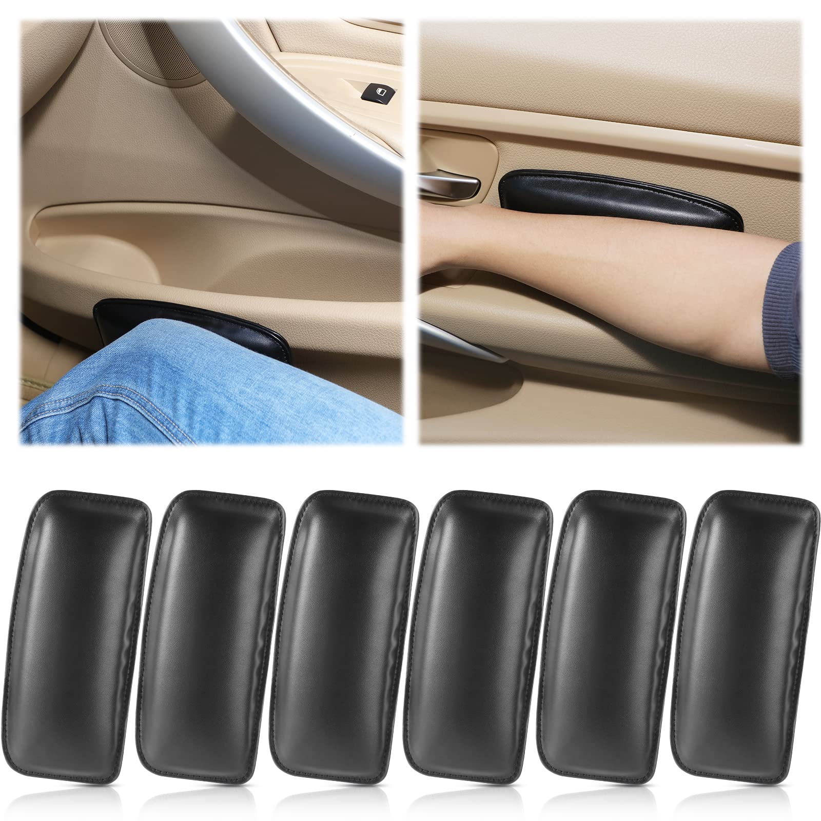 6 Pack Leather Car Knee Cushion - Soft Automotive Center Console Armrest Support Pillow for Knee, Leg & Elbow Comfort | Ergonomic Car Interior Accessories for Truck, SUV & Sedan | Reduce Fatigue on Long Drives & Commutes