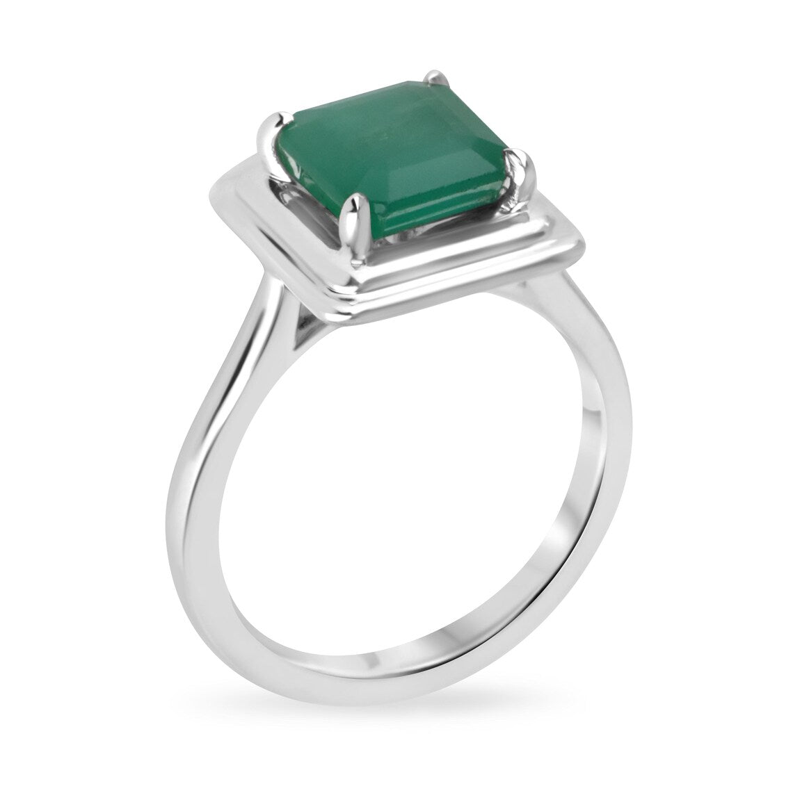 2.40 Carat Natural Asscher Cut Emerald Solitaire Ring in 925 Sterling Silver - Elegant Engagement & Wedding Jewelry for Women