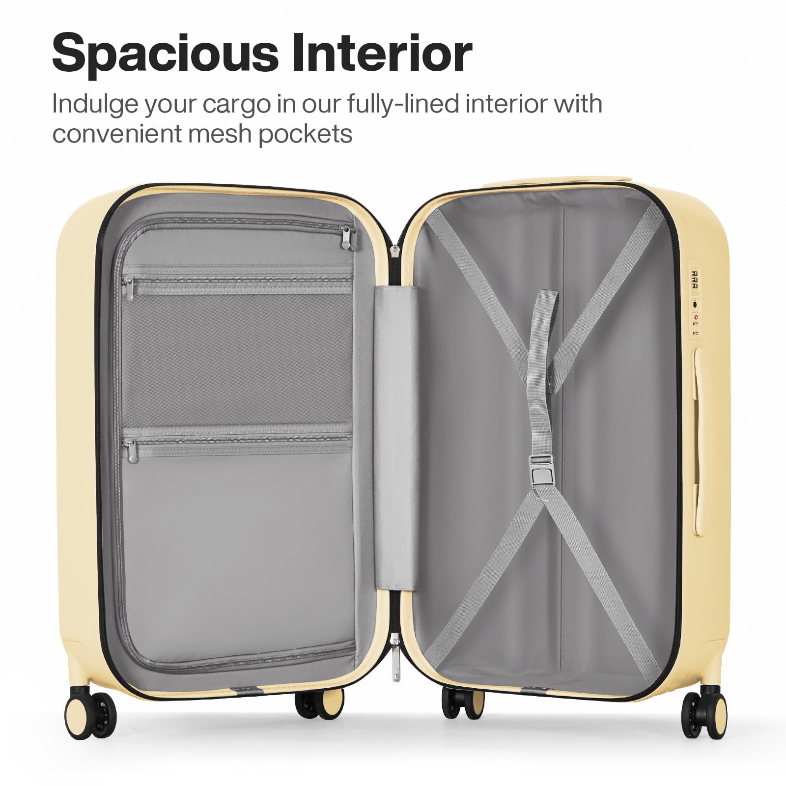 24 Inch Checked Luggage PC Hardshell Suitcase with 360° Spinner Wheels - Lightweight Travel Luggage for Women & Men (Lark Yellow) - Perfect for Air Travel, Business Trips & Vacation Getaways