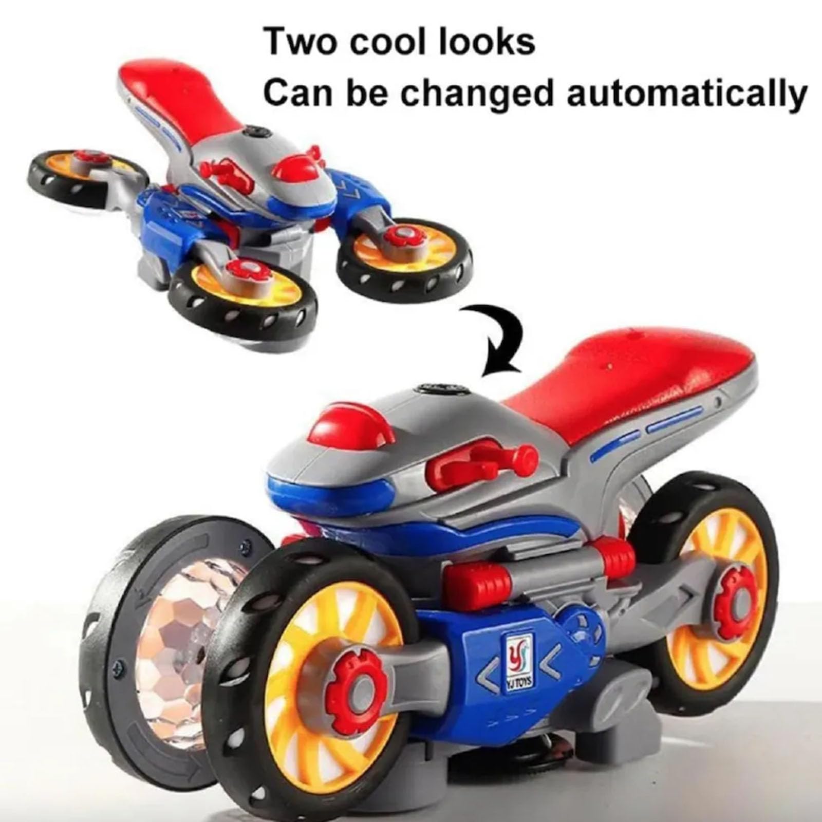Electric Deforming Motorcycle Toy with Light & Music - 360° Rotation for Kids Play