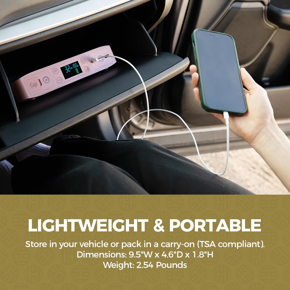 HALO Bolt Air+ Portable Car Jump Starter with Built-in Air Compressor | Digital Display Power Bank for Charging Phones, Tablets & More | Emergency Vehicle Battery Booster for Roadside Assistance & Outdoor Adventures