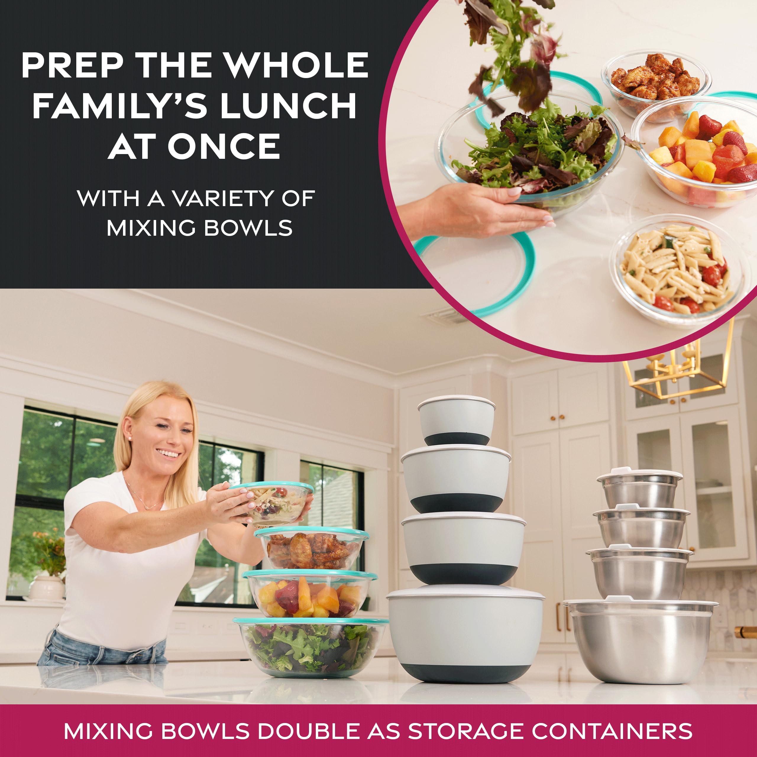 Premium Stainless Steel Mixing Bowls Set of 5 - Non-Slip Bottom, Nesting Kitchen Bowls for Baking, Cooking & Food Prep - Dishwasher Safe & Space Saving - Perfect for Home Chefs & Professional Kitchens