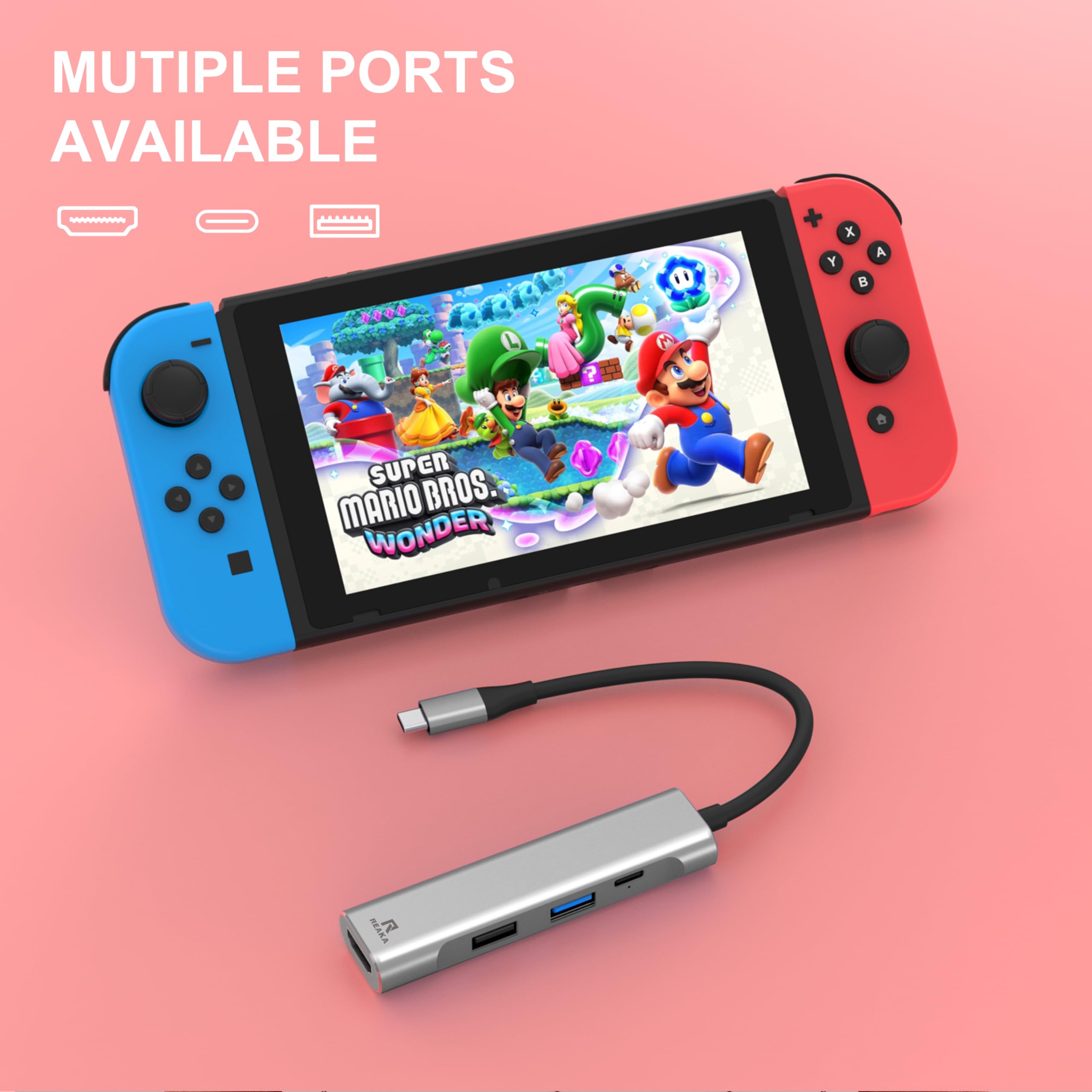 RREAKA Switch Dock for Nintendo Switch/Switch OLED - Portable 4K HDMI Docking Station Replacement with USB-C Cable | Travel & Home Gaming Setup for TV & On-the-Go Play