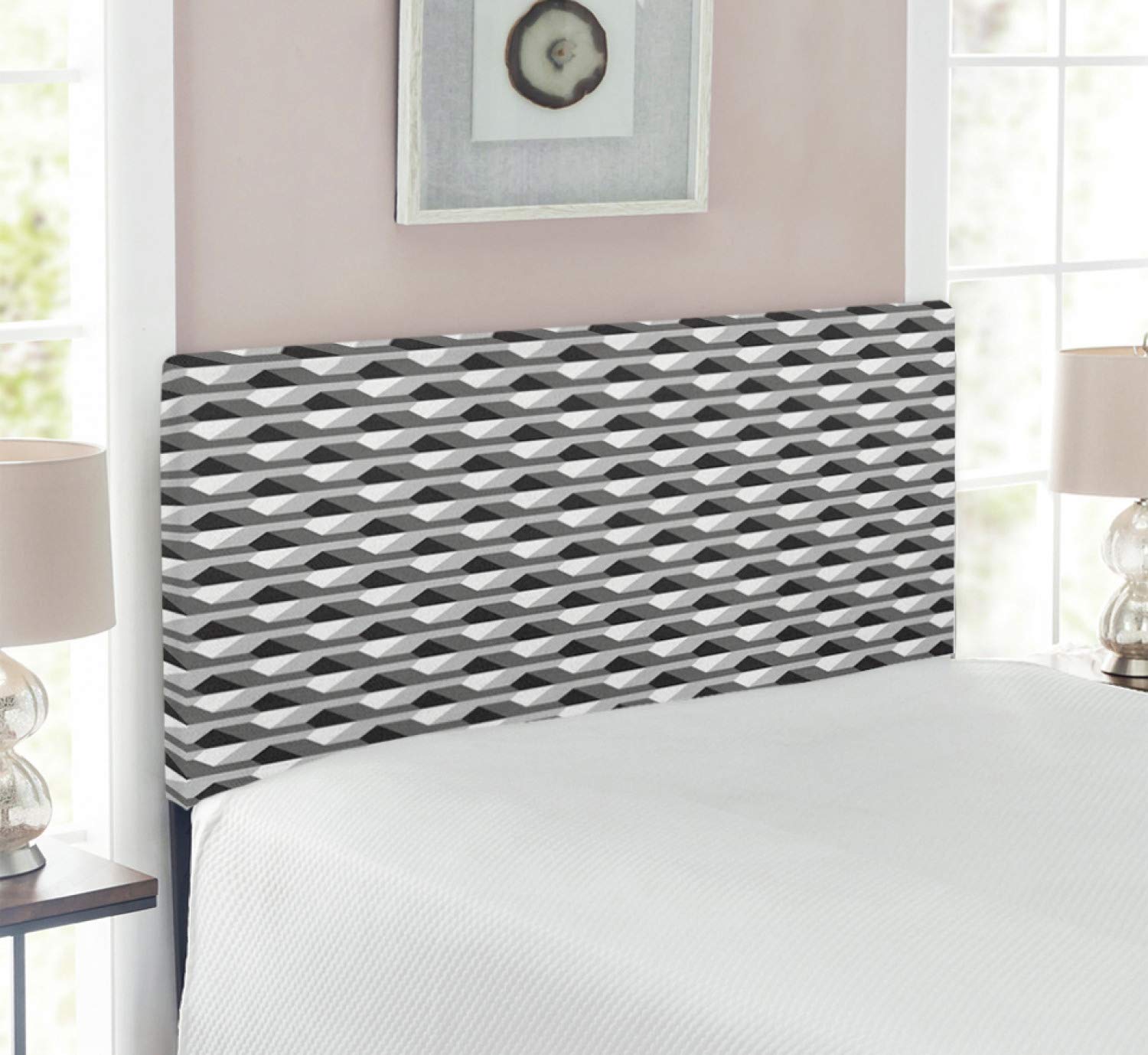 Ambesonne Geometric Upholstered Headboard - Twin Size Grey Black White with Memory Foam | Modern Concrete Pattern Minimalist Bed Headboard for Bedroom Decor | Perfect for Contemporary Home, Dorm Room & Guest Room Design