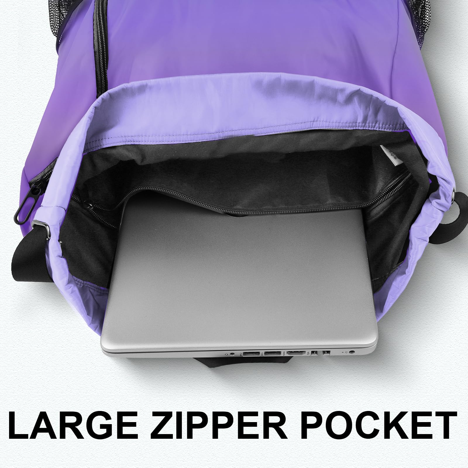 **Drawstring Backpack with Mesh Pockets - Lightweight Water-Resistant Gym Bag for Men & Women - Perfect for Beach, Travel, Sports & Workout**