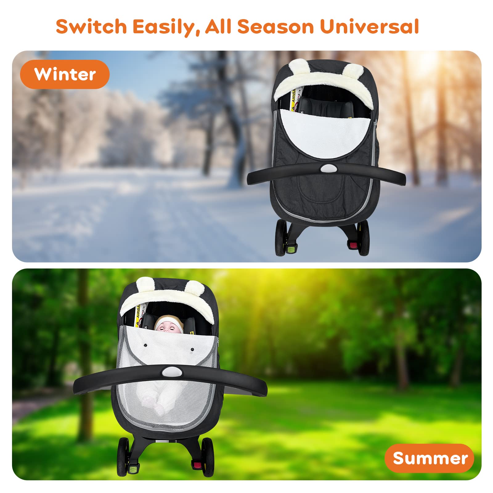 Longdafei Baby Car Seat Cover - Soft & Warm Winter Infant Car Seat Protector for Strollers - Cozy Black Car Seat Cover for Girls & Boys - Perfect for Cold Weather & Outdoor Adventures