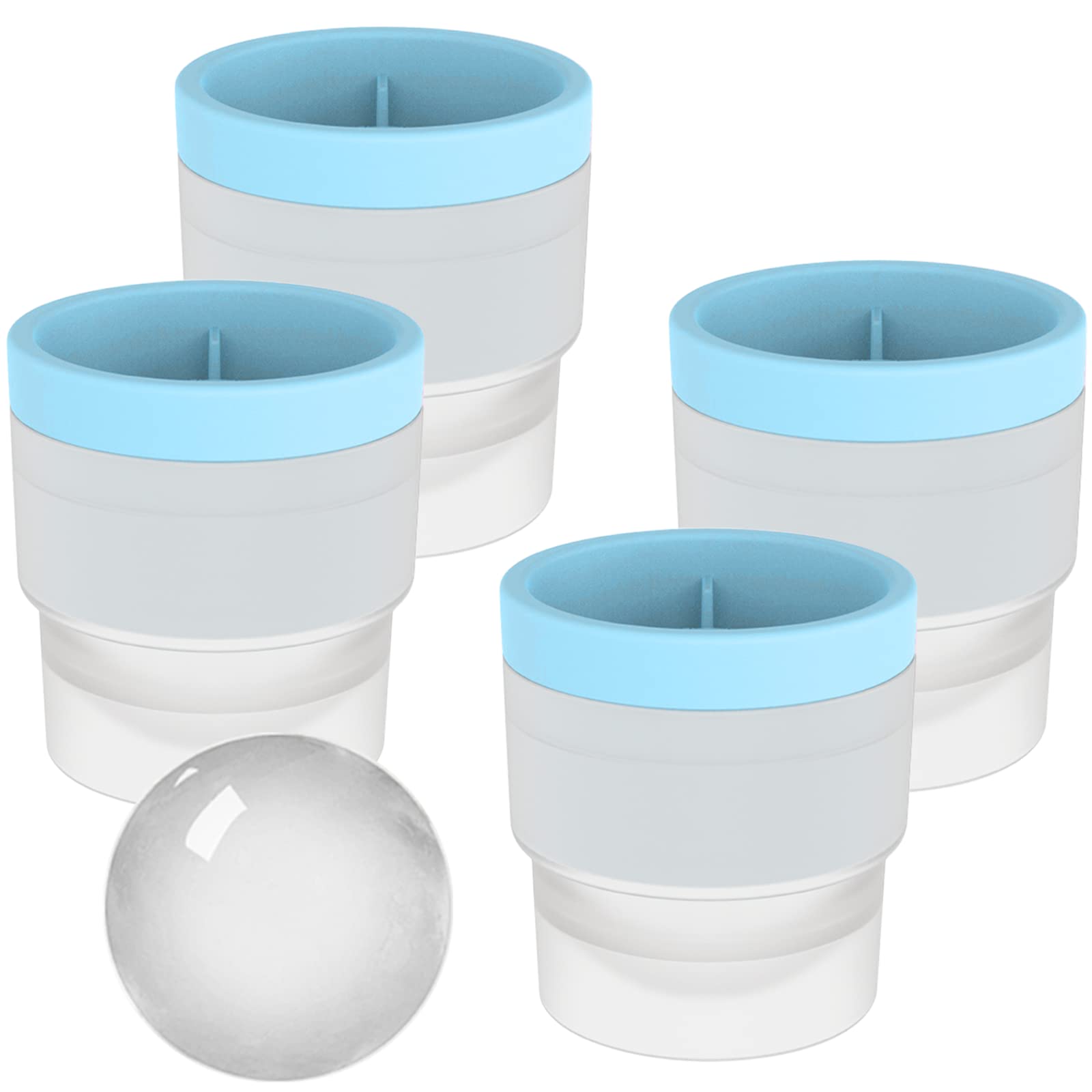 Premium Ice Ball Maker Mold - Set of 4, 2.4 Inch Round Ice Cube Trays for Whiskey, Cocktails & Bourbon | Reusable Silicone Sphere Ice Molds for Chilled Drinks, Home Bars & Party Entertaining (Blue)