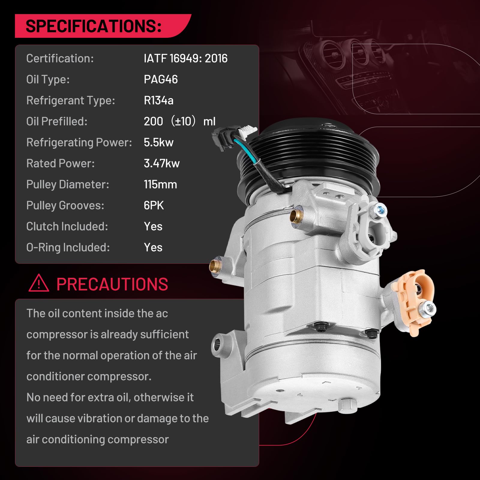Ford F-250 F-350 F-450 F-550 Super Duty A/C Compressor with Clutch Replacement - Compatible with 6.2L & 6.8L Engines (2017-2019 Models) | HC3H19D629CC HC3Z19703B | Perfect for Summer Cooling & HVAC System Repair