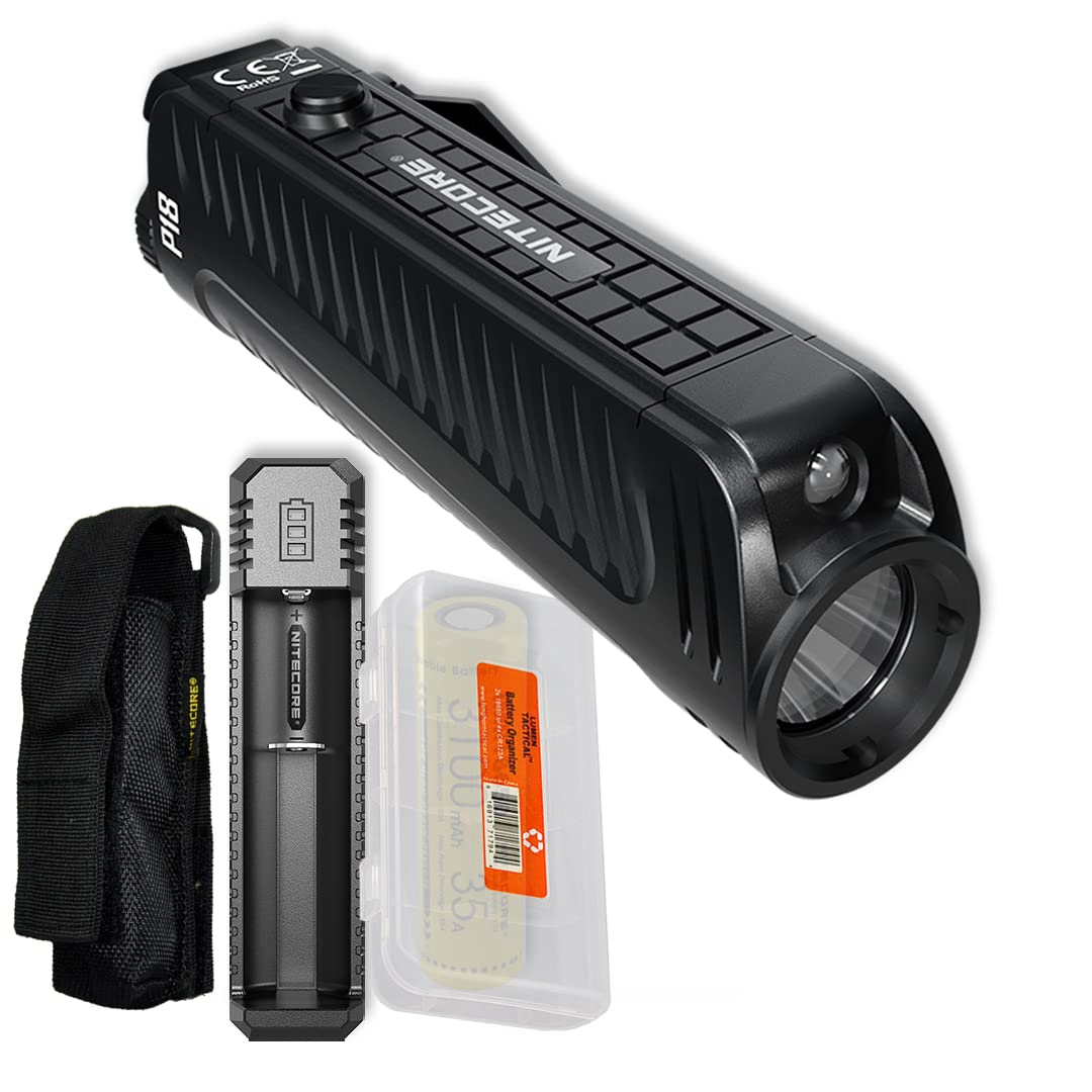 Nitecore P18 1800 Lumen Tactical Flashlight with Red LED - Rechargeable, Compact & Silent Switch - Perfect for Camping, Hiking, Emergency & Outdoor Adventures