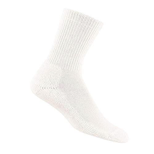 Thorlos Men's Diabetic Moderate Cushion Crew Socks - 3 Pair Pack (White, Medium) with Helicase Sock Rings - Comfortable Diabetic Socks for Daily Wear, Work & Sports