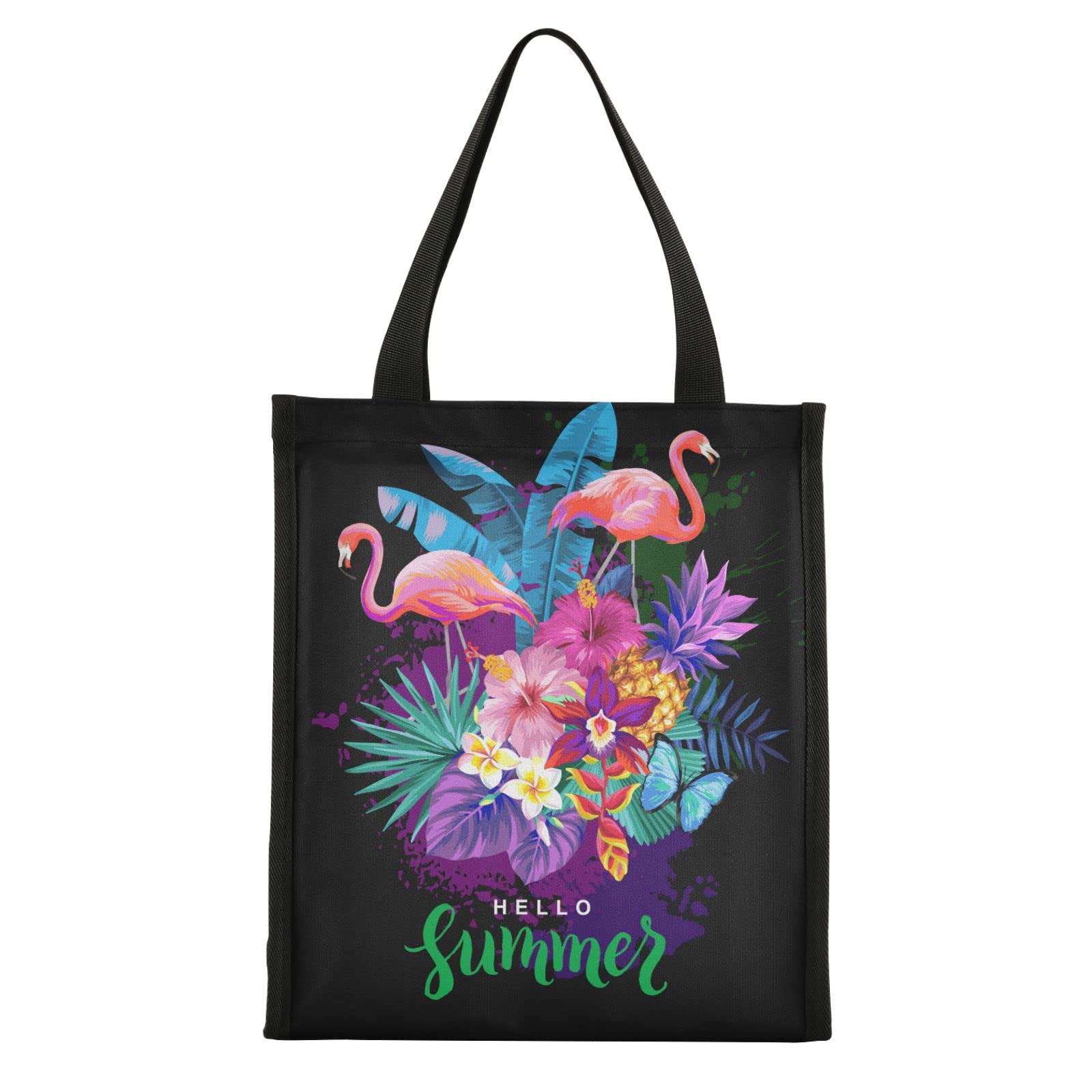 ALAZA Flamingo Summer Black Reusable Lunch Bag for Women & Men - Insulated Waterproof Lunch Tote for Work, School, Picnic, Beach & Travel - Leakproof Lunch Box for Adults & Teens - Perfect for Office, Outdoor Activities & Daily Commute