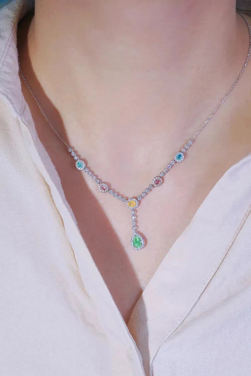 18K White Gold Diamond Necklace for Women - Romantic Rainbow Style with Real Natural Color Diamonds | High Engagement Jewelry Gift for Anniversary, Wedding & Special Occasions