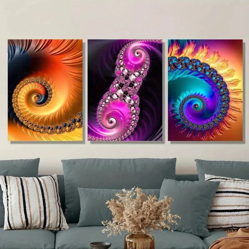 3-Piece Abstract Swirl Prints Metal Wall Art - Ready to Hang Modern Home Decor for Living Room, Bedroom & Office