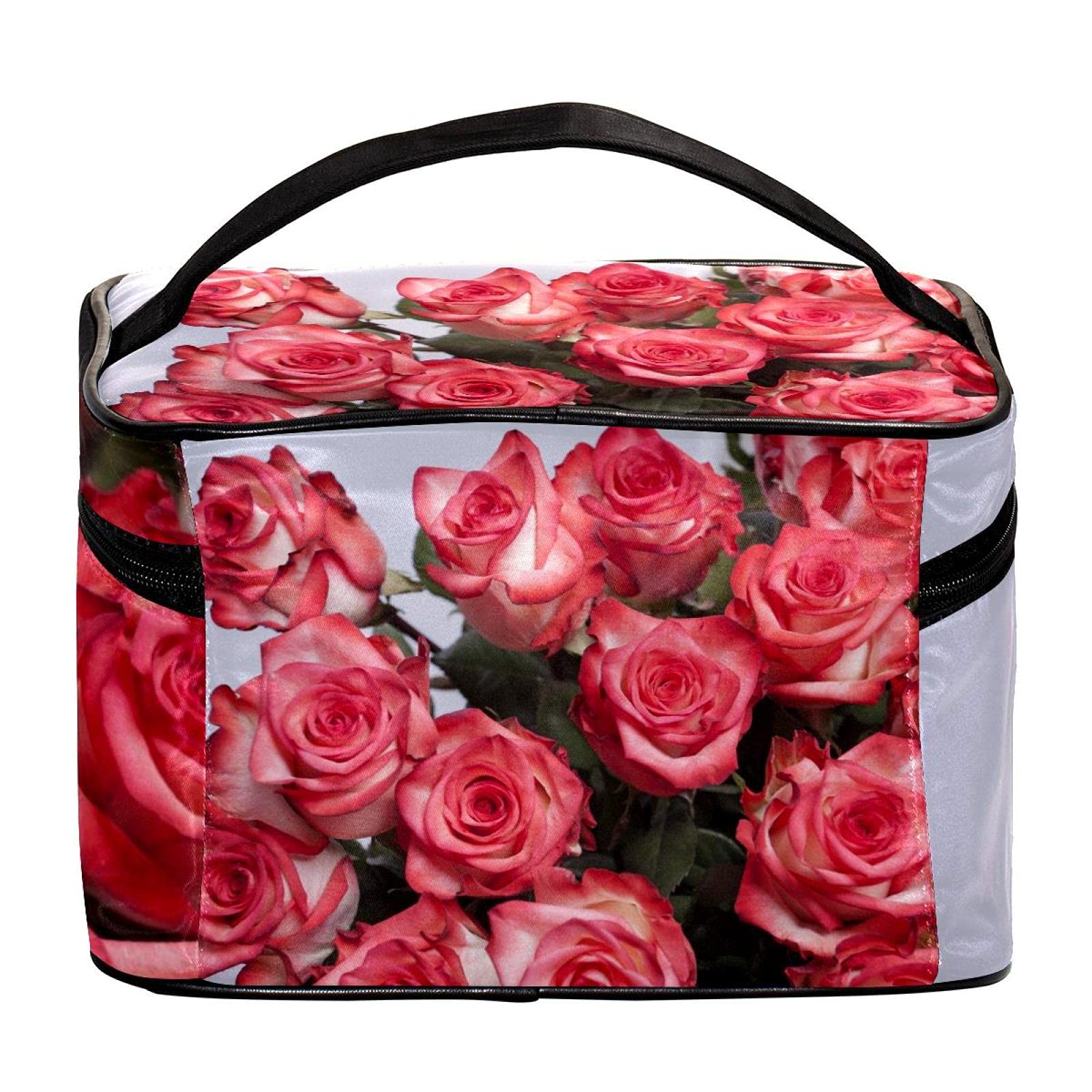 Pink Rose Cosmetic Bag for Women - Large Travel Makeup Organizer with Zipper, Perfect for Vacation & Daily Use