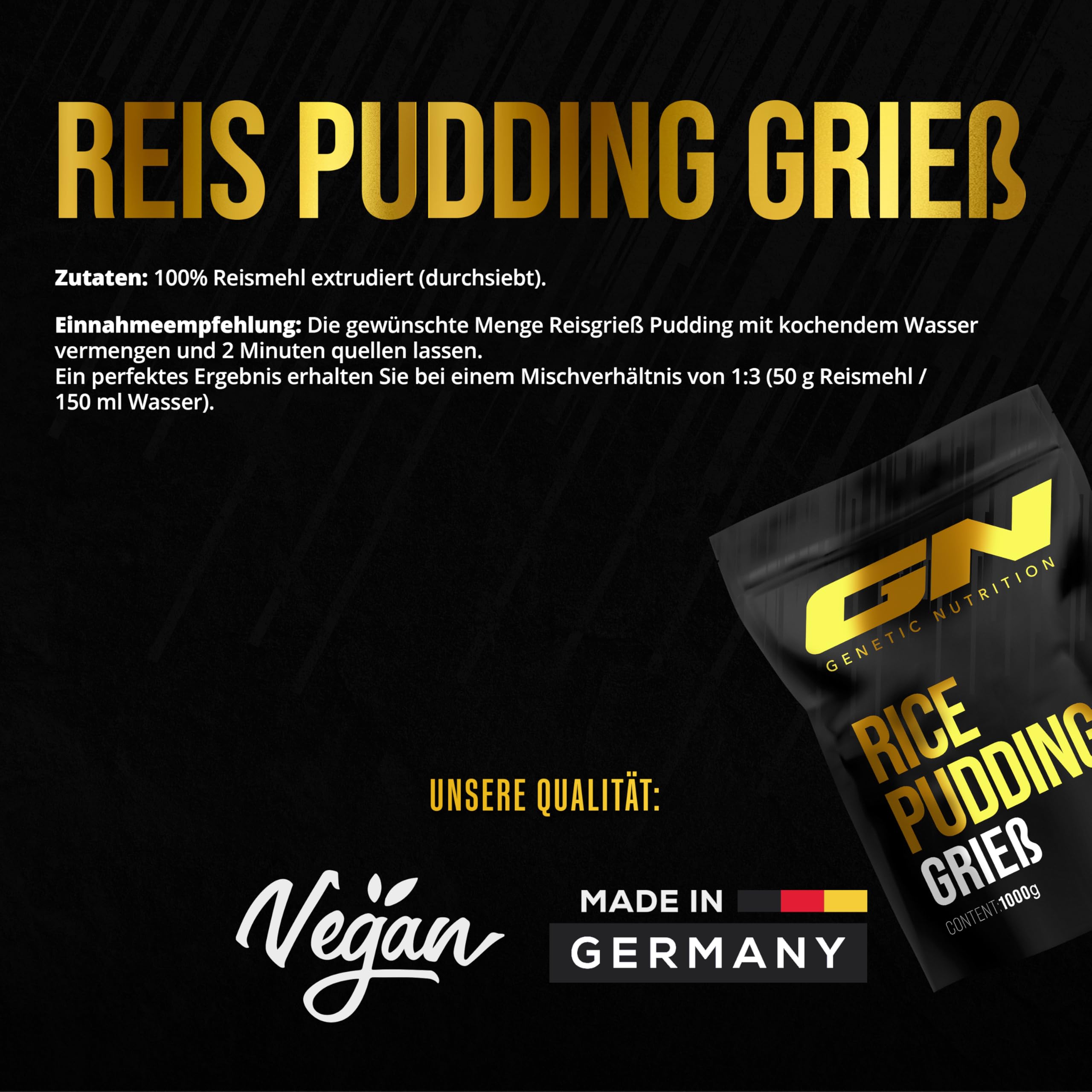 GN Laboratories Rice Semolina Pudding 1000g - Premium German-Made Rice Flour Dessert Mix | High-Quality Carbohydrate Source | Smooth & Creamy Texture | Quick Preparation | Perfect for Breakfast, Desserts & Post-Workout Recovery