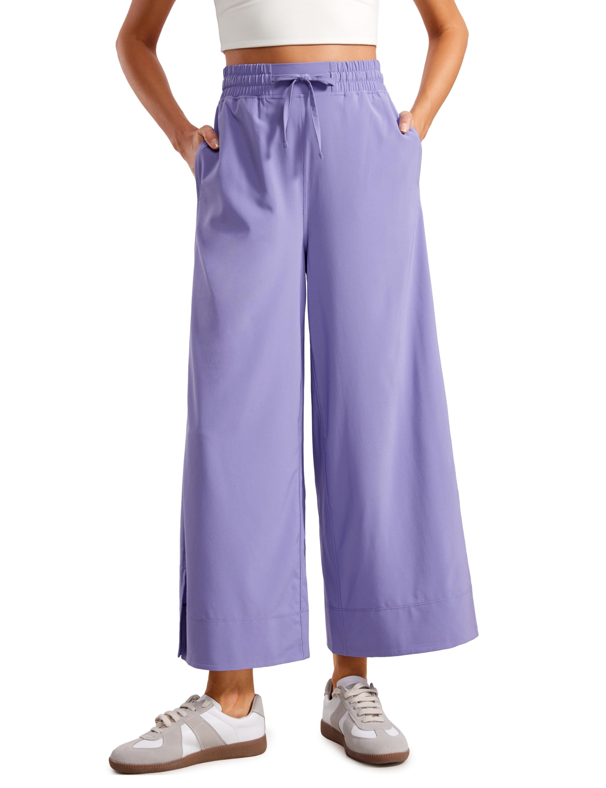 CRZ YOGA Women's Lightweight Wide Leg Cropped Pants - High Waisted Loose Lounge Pants with Pockets for Casual, Travel & Work | Summer Yoga, Beach Cover Up, Airport Outfit