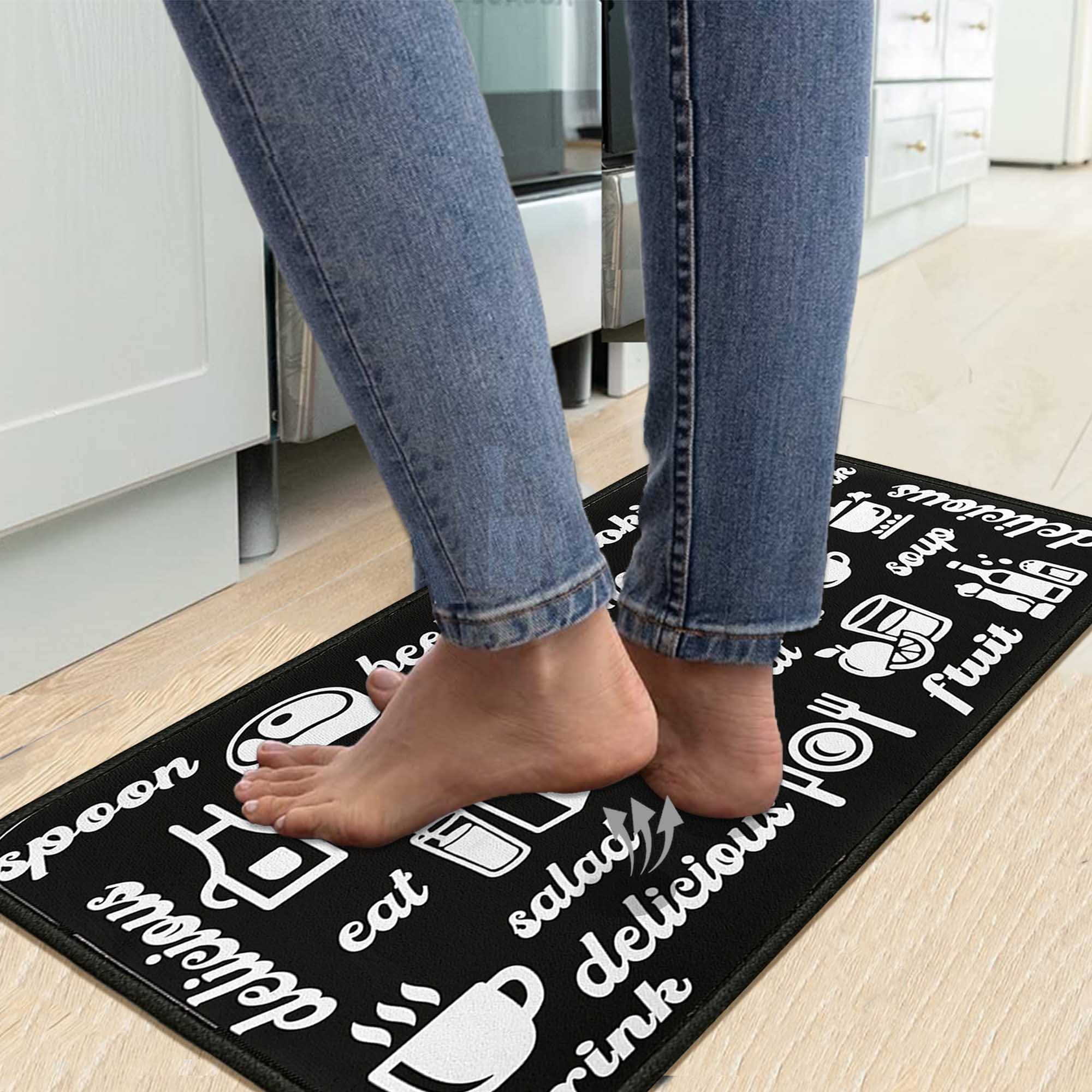 Black Kitchen Rugs Set of 2 - Non-Slip Washable Kitchen Floor Mats & Doormat Runner Rug - 17