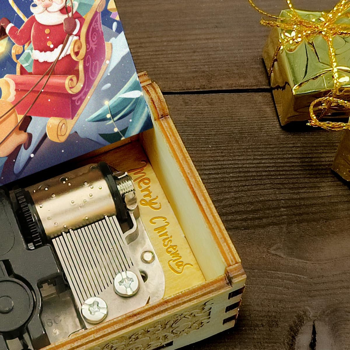 Sooharic 18-Note Wind-Up Wooden Christmas Music Box - Handcrafted Holiday Gift for Home Decor, Party Favors & Festive Celebrations
