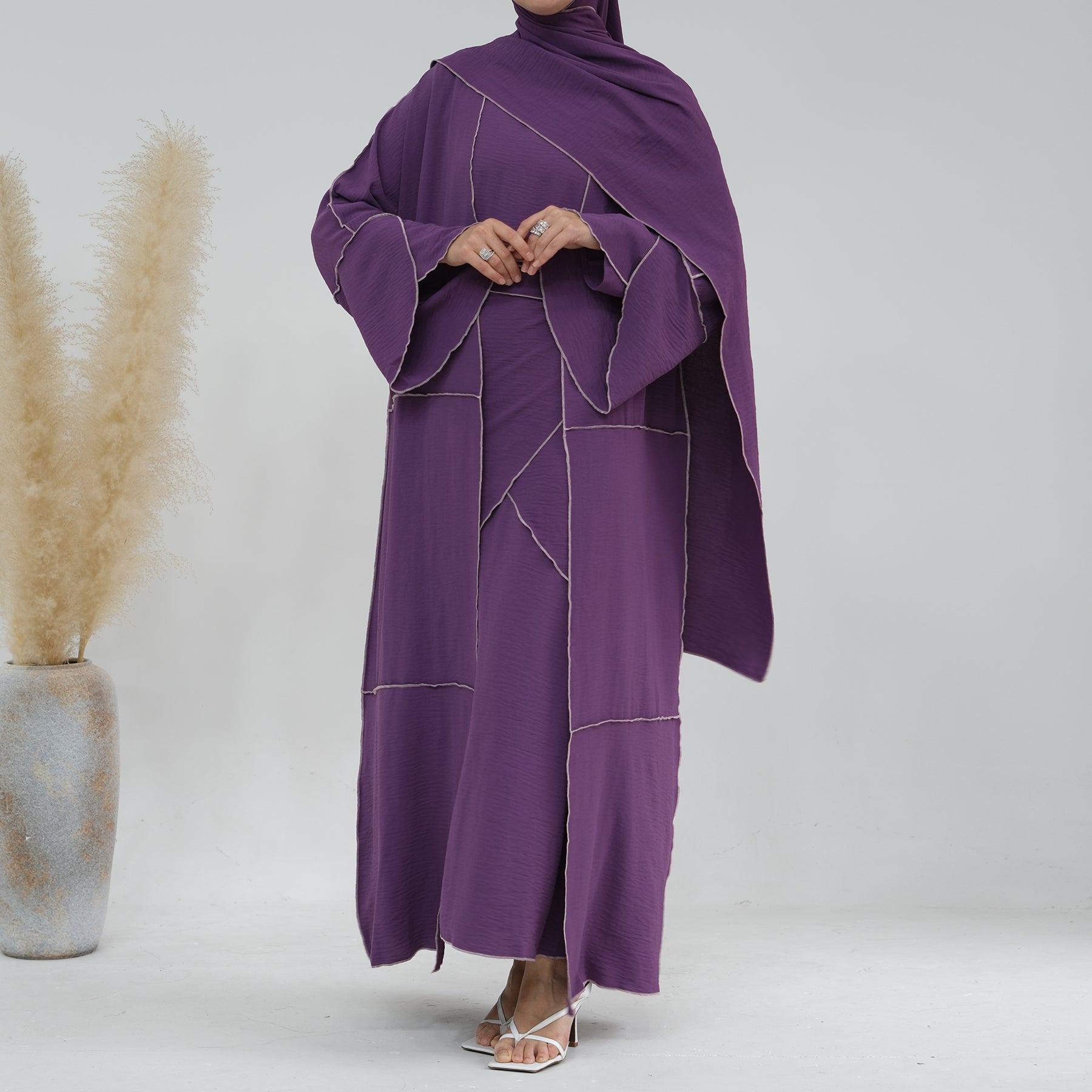 Nadia 4 Piece Abaya Set - Elegant Purple Islamic Prayer Dress for Women | Perfect for Eid, Ramadan & Mosque Wear