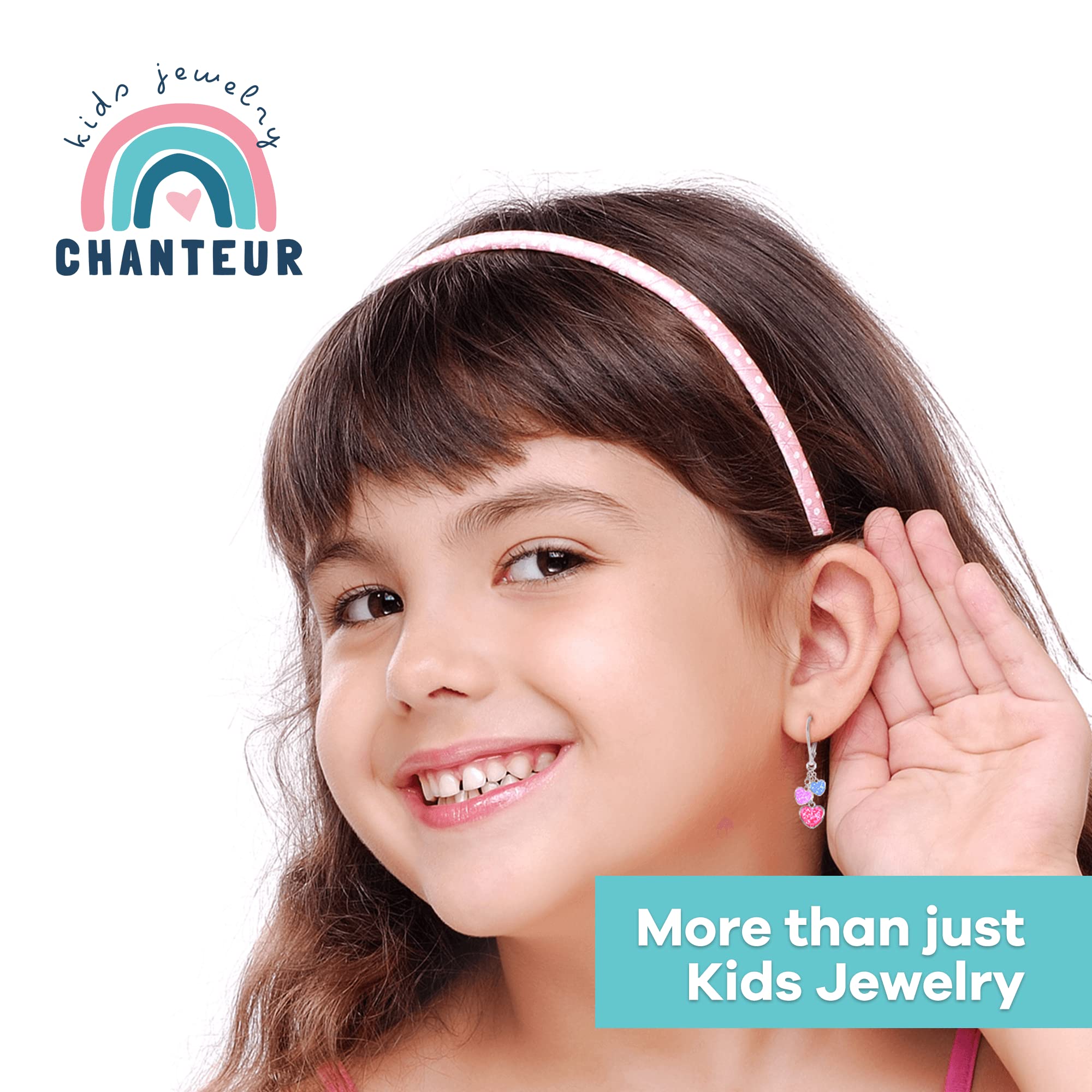 Hypoallergenic 925 Silver Kids Hoop Earrings with 3 Mini Hearts & Crystals - Gold or White Tone Leverback Earrings for Girls | Perfect for Birthday Gifts, School Events & Special Occasions