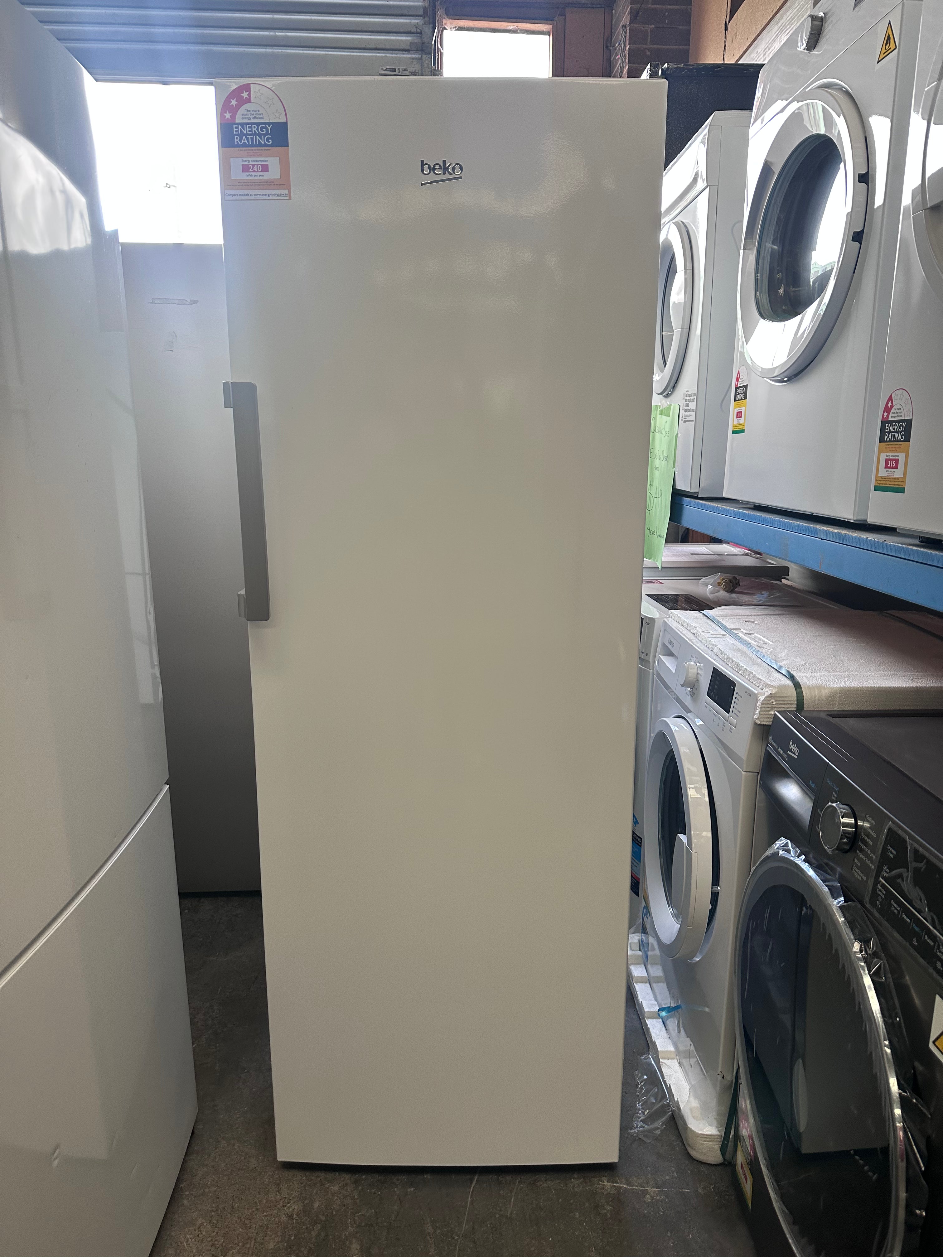 Beko 351L BAF369W Upright All Fridge - Factory Second | Energy Efficient Large Capacity Refrigerator for Home, Kitchen & Restaurant Use