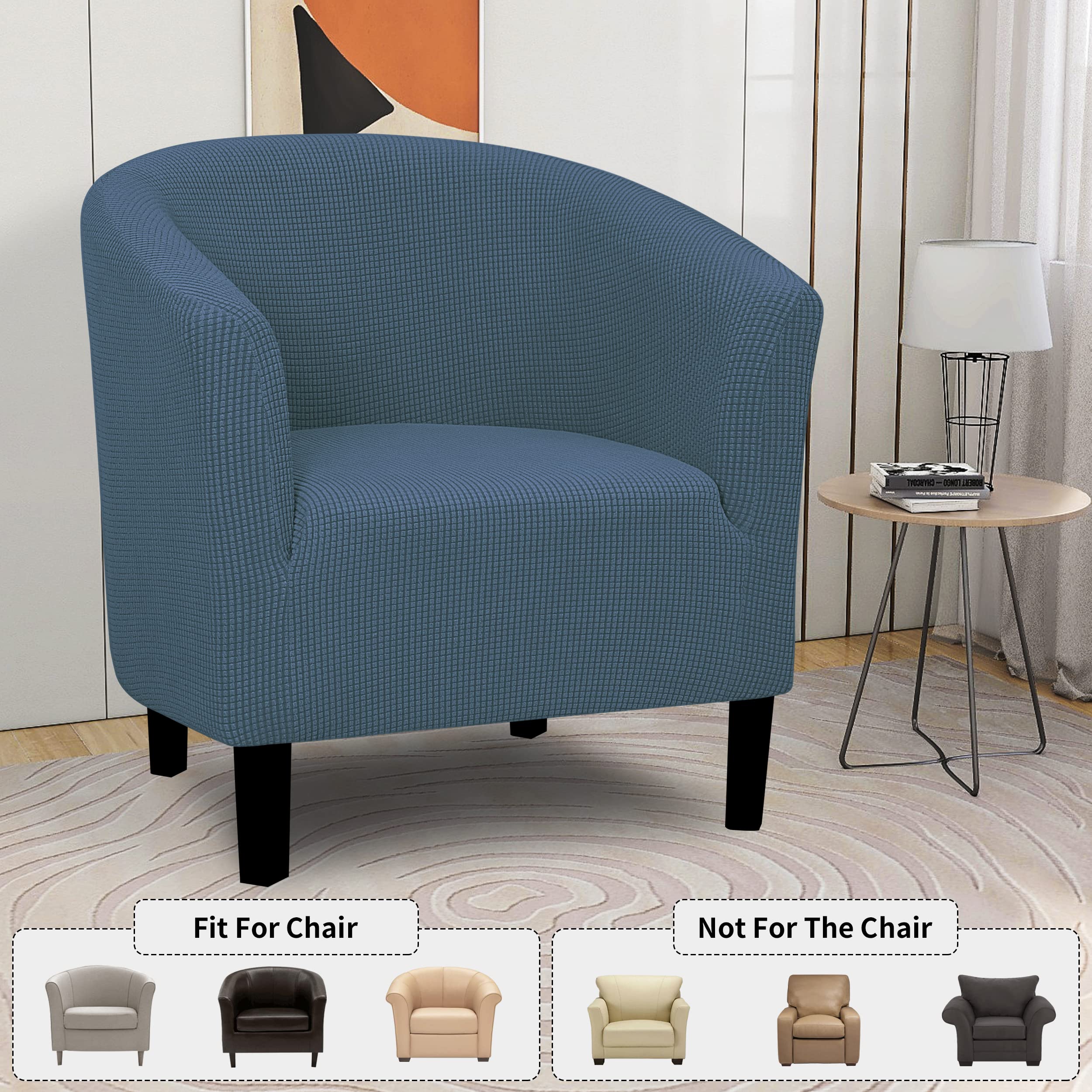 Stretch Club Armchair Slipcover - 1 Piece Jacquard Sofa Cover for Barrel Tub Chairs, Furniture Protector (Bluestone) | Perfect for Living Room, Office & Home Decor