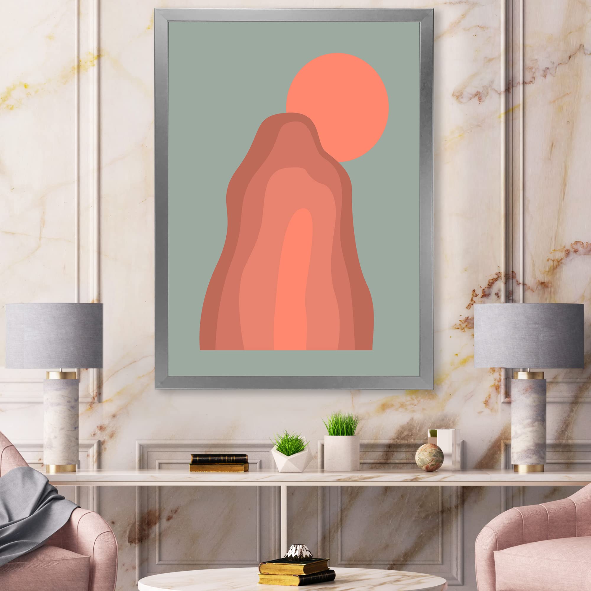 DesignQ Pink Sunset Mountain Landscape Modern Framed Wall Art - Premium Canvas Print for Living Room, Bedroom & Office Decor