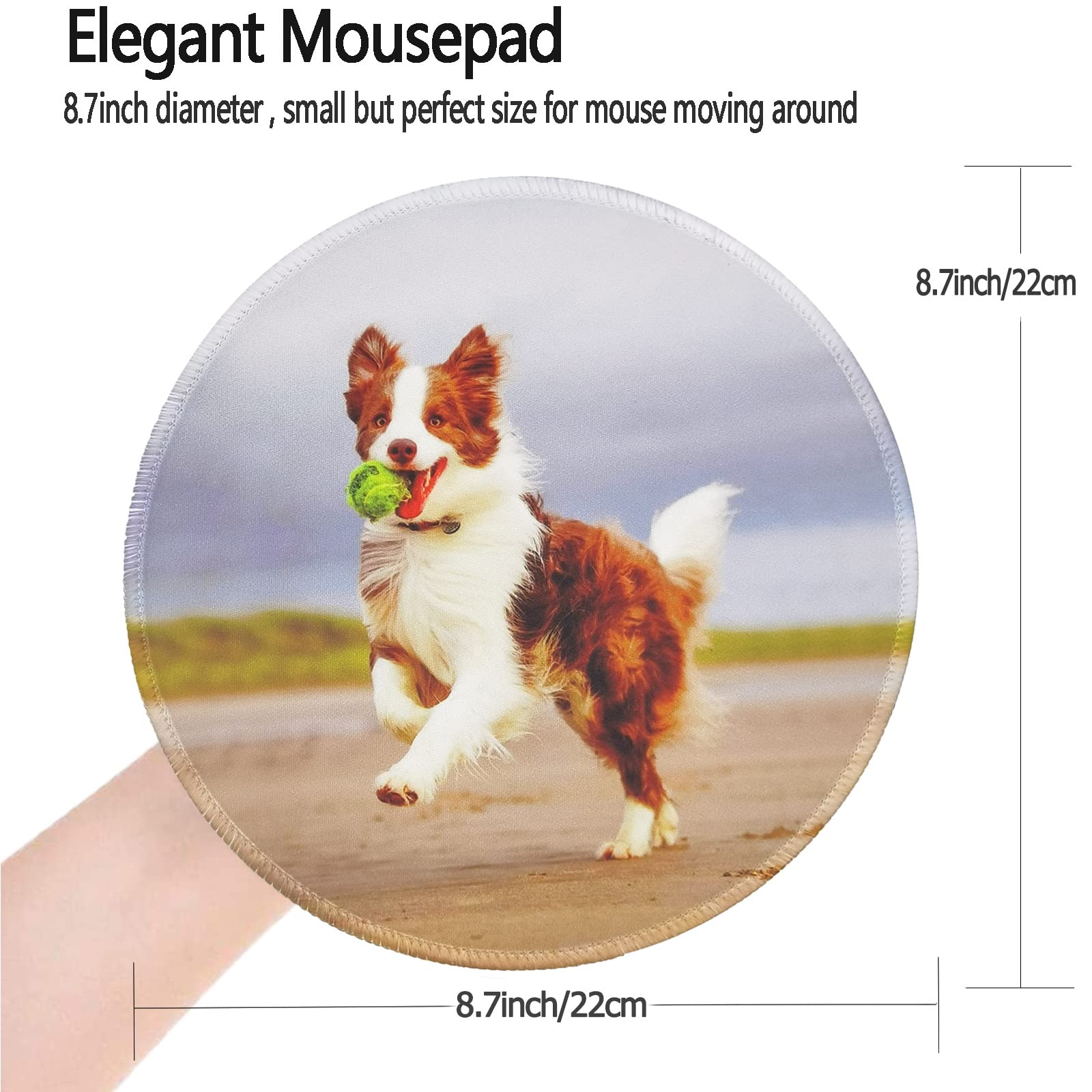 Extra Large Gaming Mouse Pad (20% Bigger) - Non-Slip Rubber Base with Stitched Edges, Waterproof Office Desk Mat 8.7×8.7 Inches - Cute Dog Playing Ball Design for PC, Laptop & Workstation Use