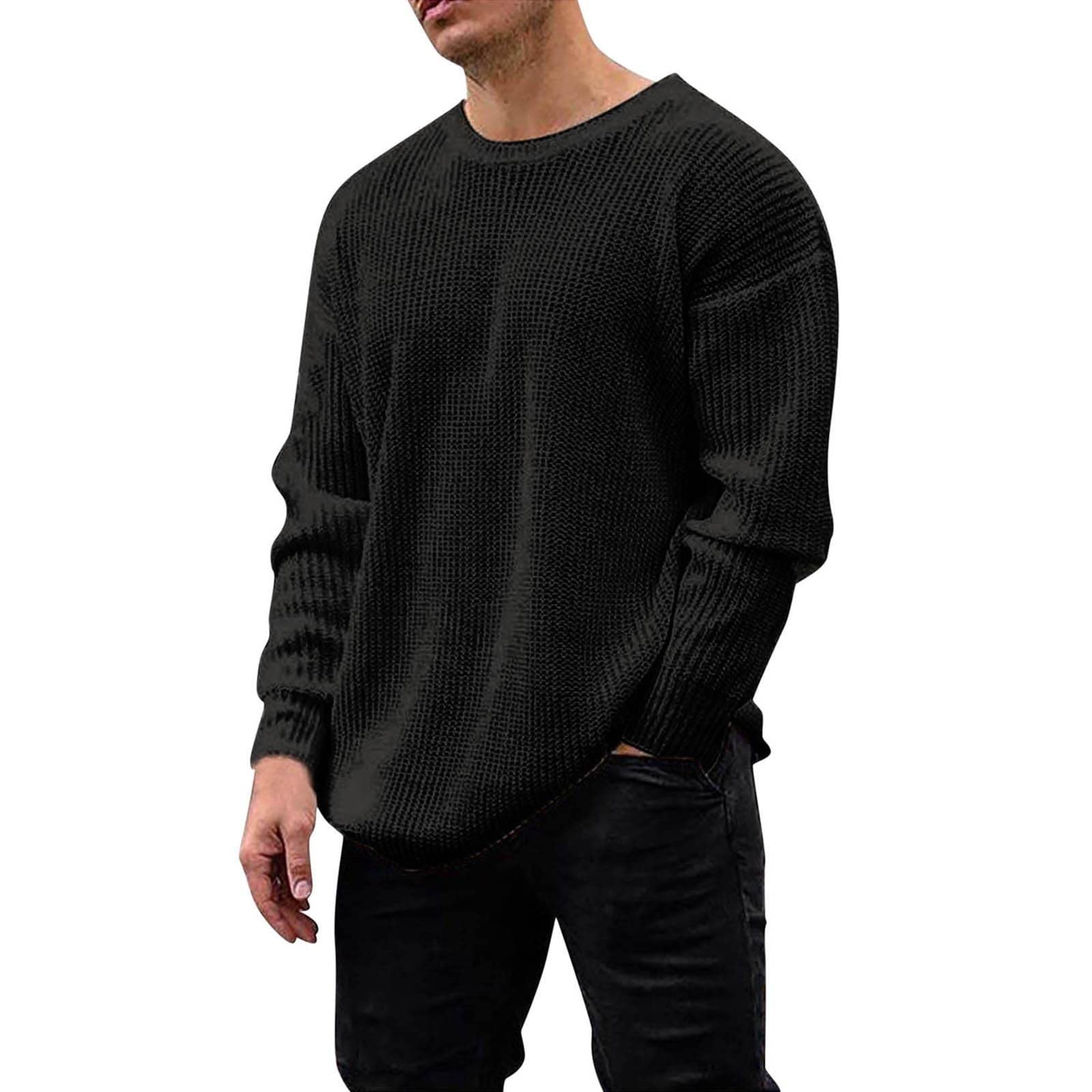 Men's Long Sleeve Winter Sweater - Solid Color Knit Top for Autumn & Winter - Casual Office Wear & Outdoor Activities