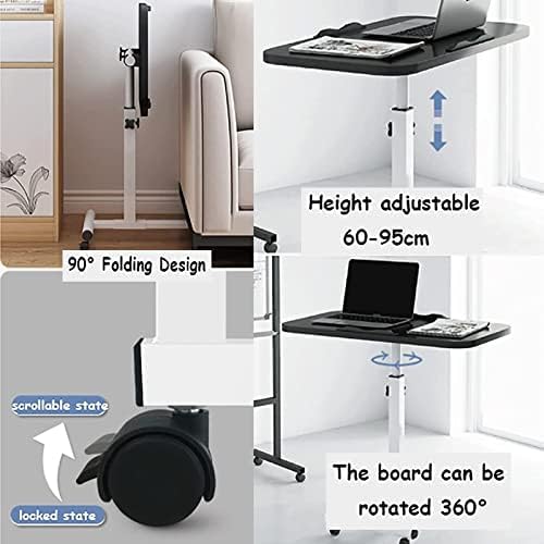 POCHY Adjustable Height Overbed Table with Wheels - Foldable Mobile Standing Desk, Steel Pipe Bedside Table for Laptop, Eating, Reading in Bed or Hospital Use