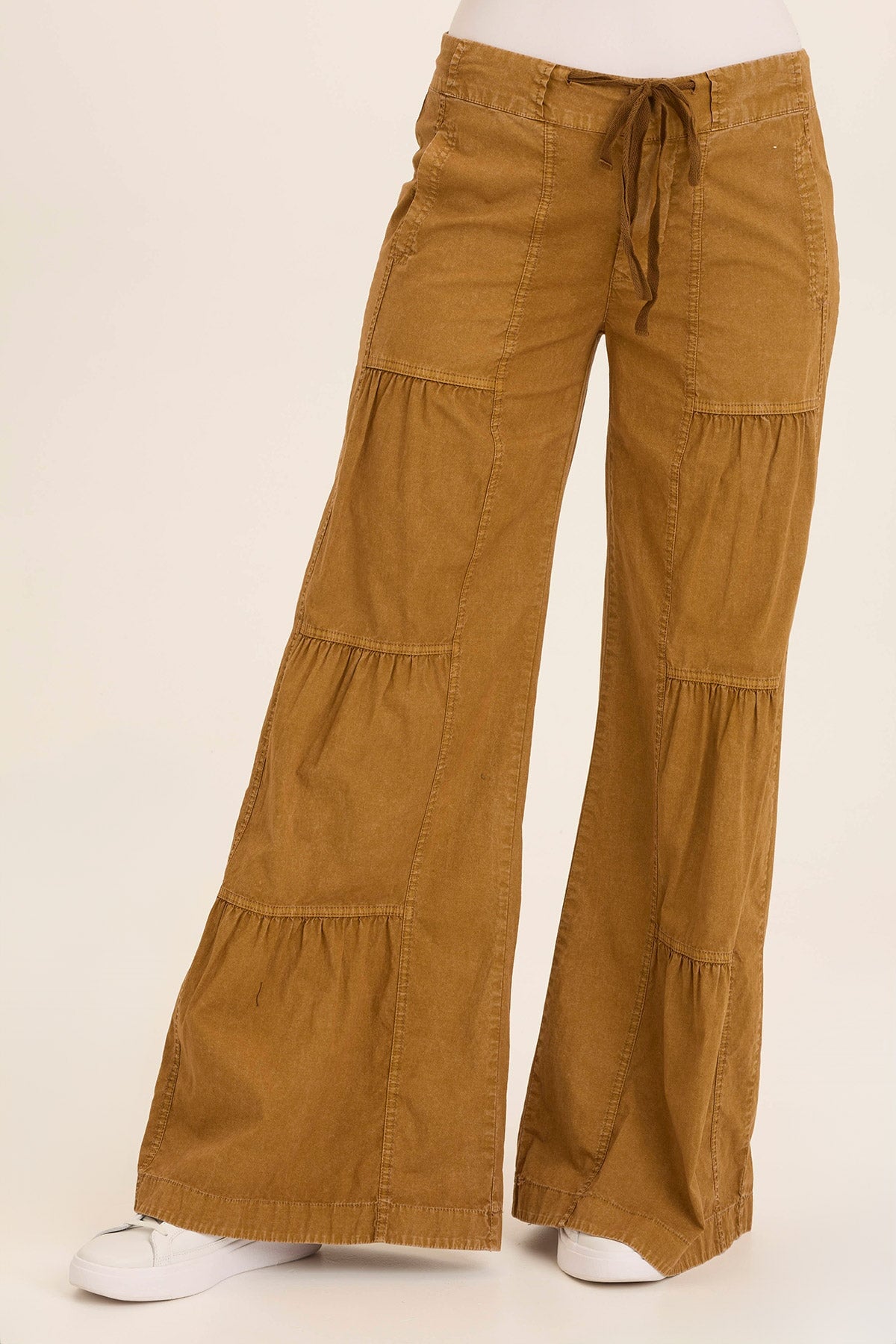 Women's Tiered Wide Leg Drawstring Flare Ruched Pants - Casual Boho Palazzo Trousers for Summer, Travel & Lounge Wear