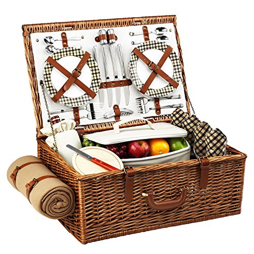 Wicker With London Plaid Plates/Napkins