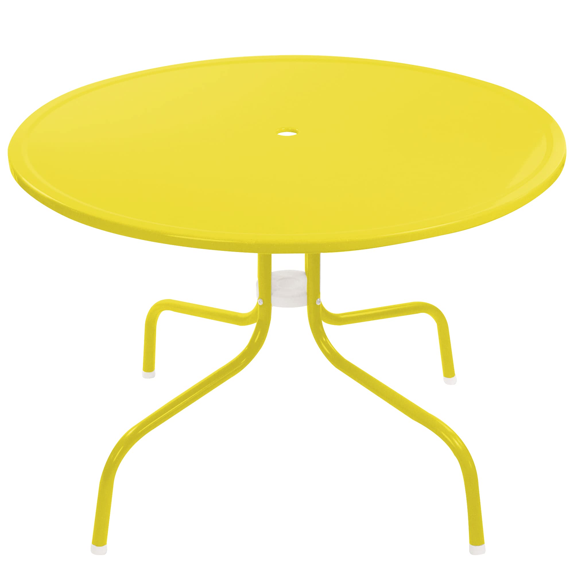 Vintage Yellow Metal Tulip Outdoor Dining Table - 39.25 Inch Retro Patio Furniture for Garden, Backyard, Poolside & Cafe Dining