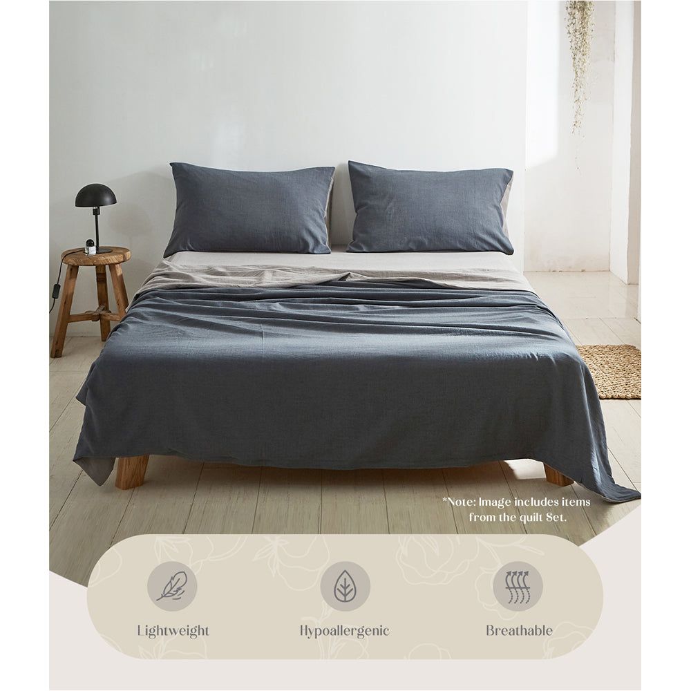 Premium 100% Cotton Sheet Set - Double Size, Dark Blue & Grey - Soft & Breathable for Ultimate Comfort - Perfect for Bedroom, Guest Room & Dorm