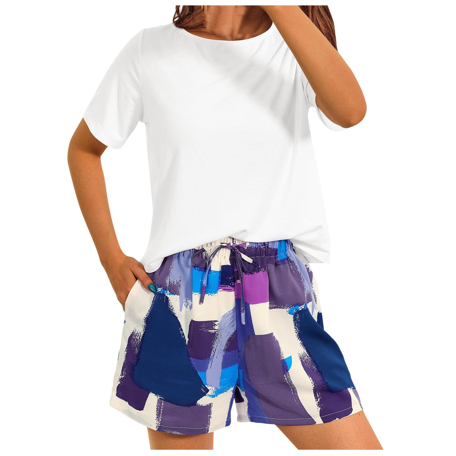 2 Piece Women's Summer Short Sleeve & Shorts Lounge Set - Boho Floral Pajama Sleepwear Outfits with Pocket - Perfect for Relaxing at Home, Vacation & Yoga