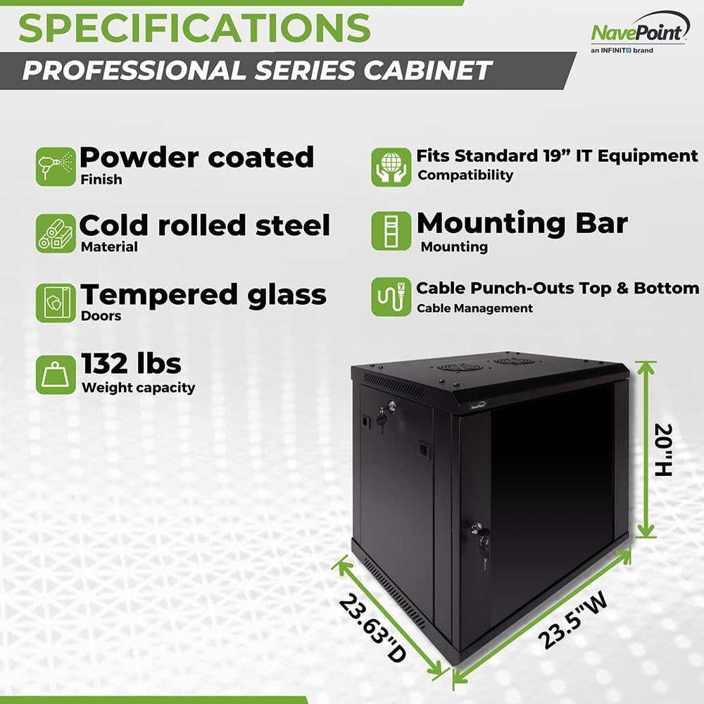 NavePoint 9U Wall Mount Server Rack Cabinet - 23.6