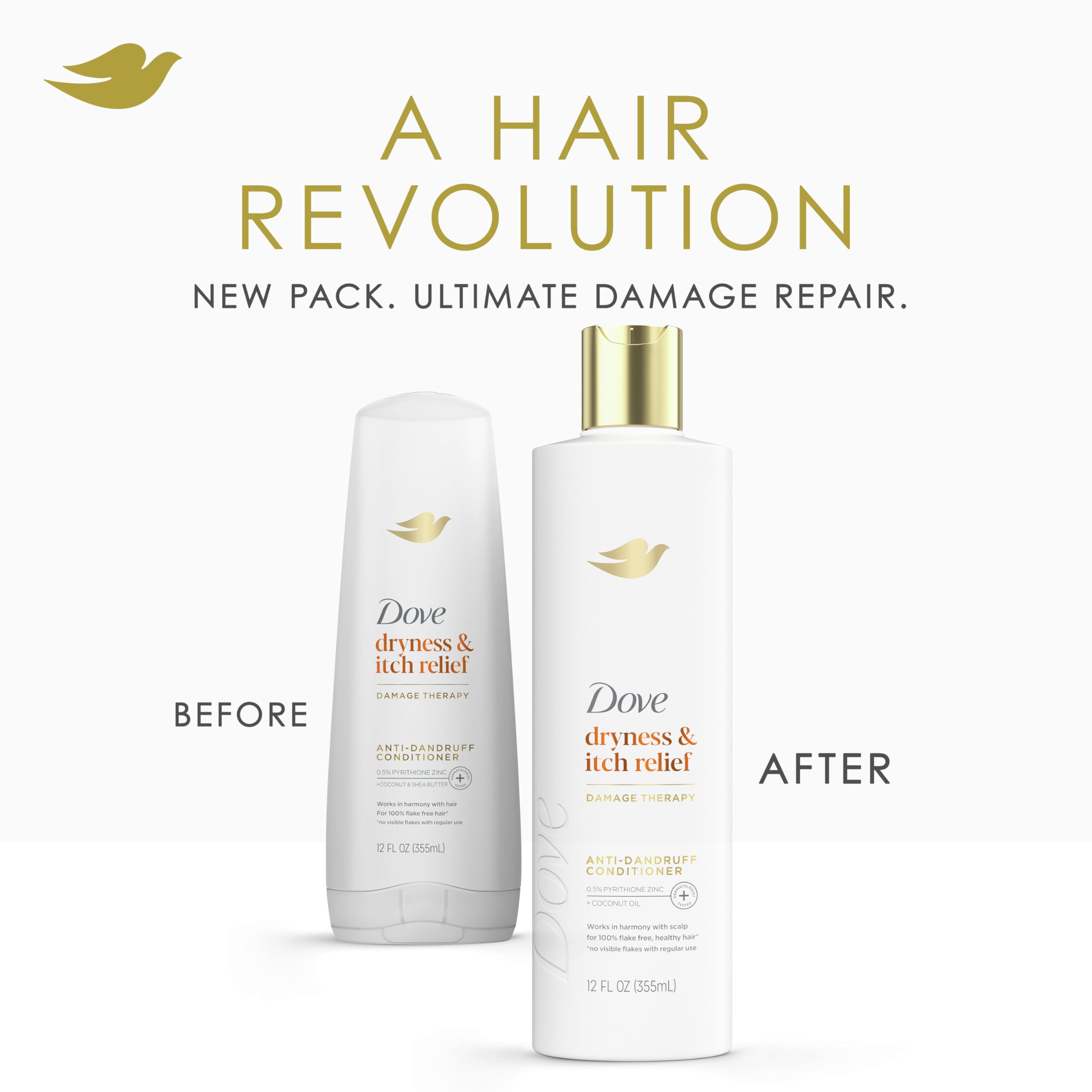 Dove Damage Therapy Derma Conditioner for Dry & Itchy Scalp - Pyrithione Zinc & Coconut Oil Formula (12 Fl Oz) - Soothes Flaky Scalp & Restores Hair Health - Perfect for Daily Use & Sensitive Scalp Care