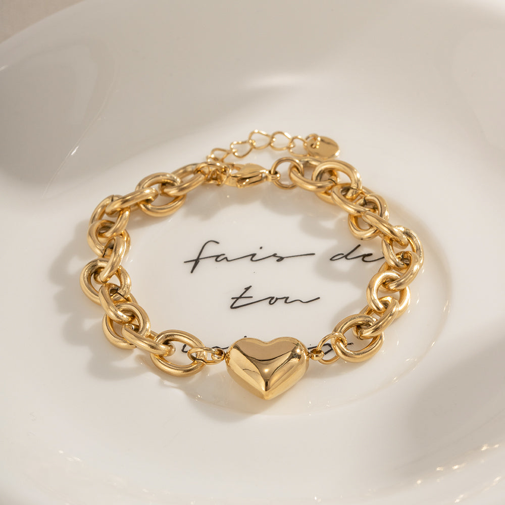 Vintage Heart Pendant Chain Bracelet for Women - Elegant Gold/Silver Jewelry Gift for Valentine's Day, Anniversary & Special Occasions