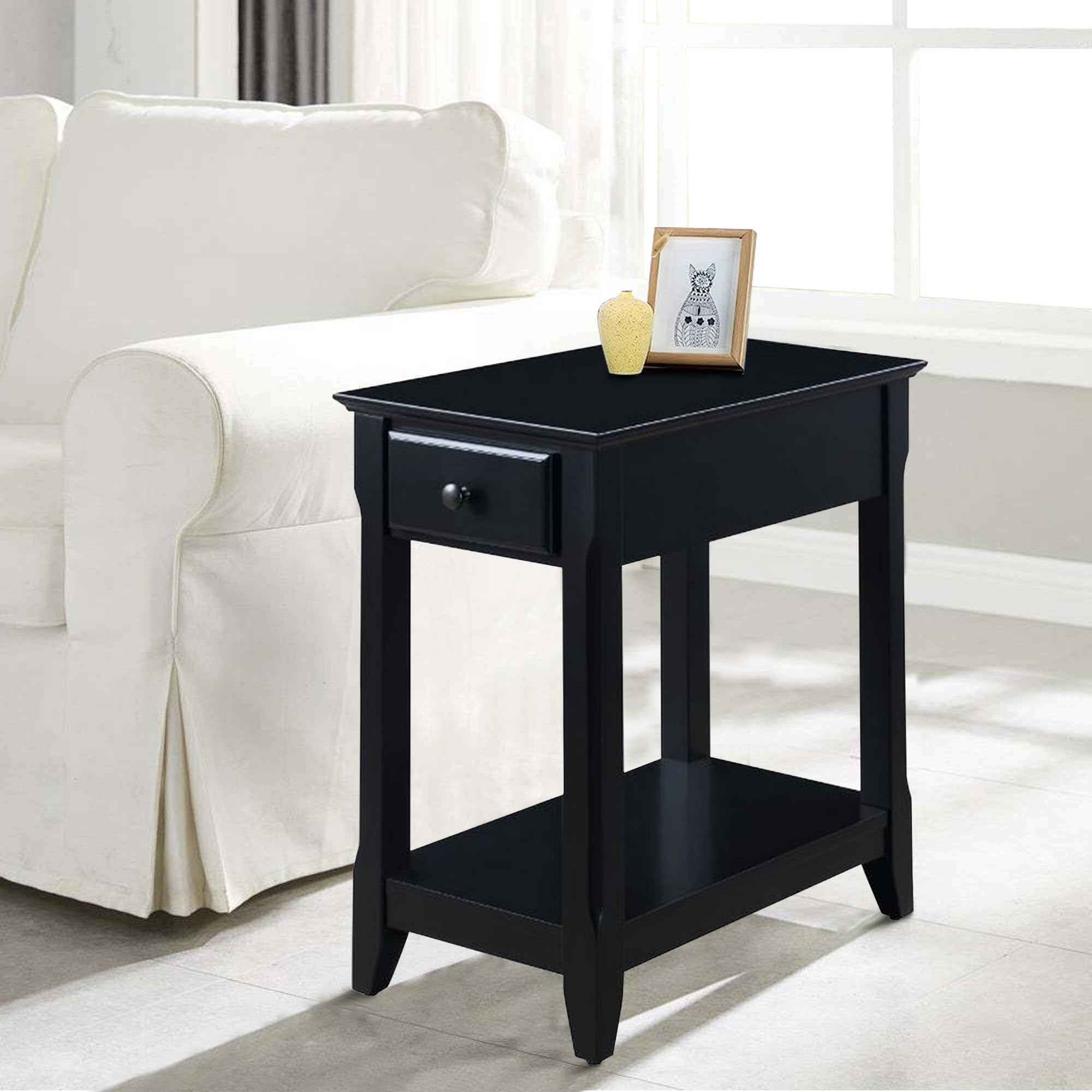 Benjara Black Accent Table with 1 Drawer & Bottom Shelf - Stylish Side Table for Living Room, Bedroom or Office Decor