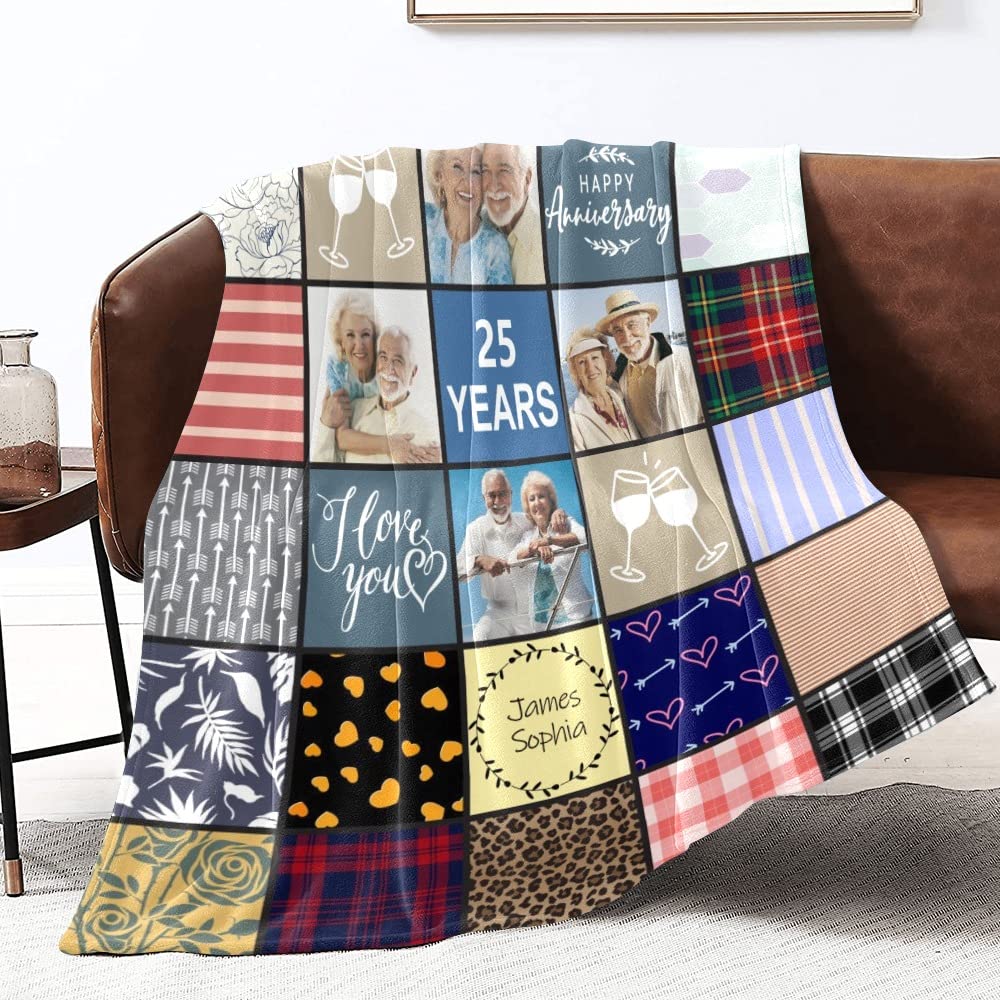 Personalized Photo Blanket for Couples - Anniversary & Birthday Gift for Her/Him - Cozy 50x60 Fleece Throw for Romantic Nights