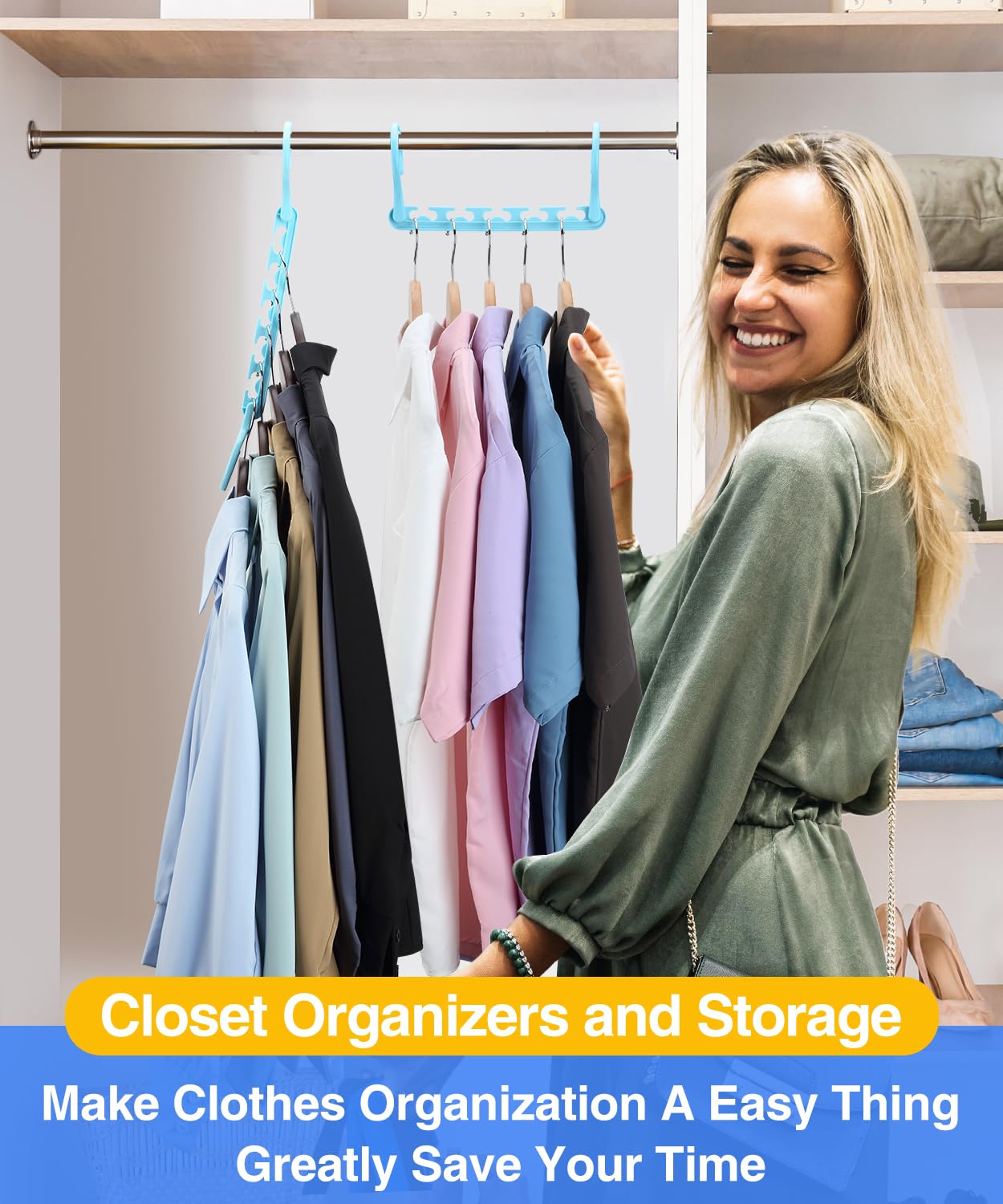 AMKUFO 12-Pack Space Saving Hangers - Closet Organizer & Storage for Dorm Room, College Essentials - Perfect for Small Spaces, Student Dorms & Wardrobe Organization