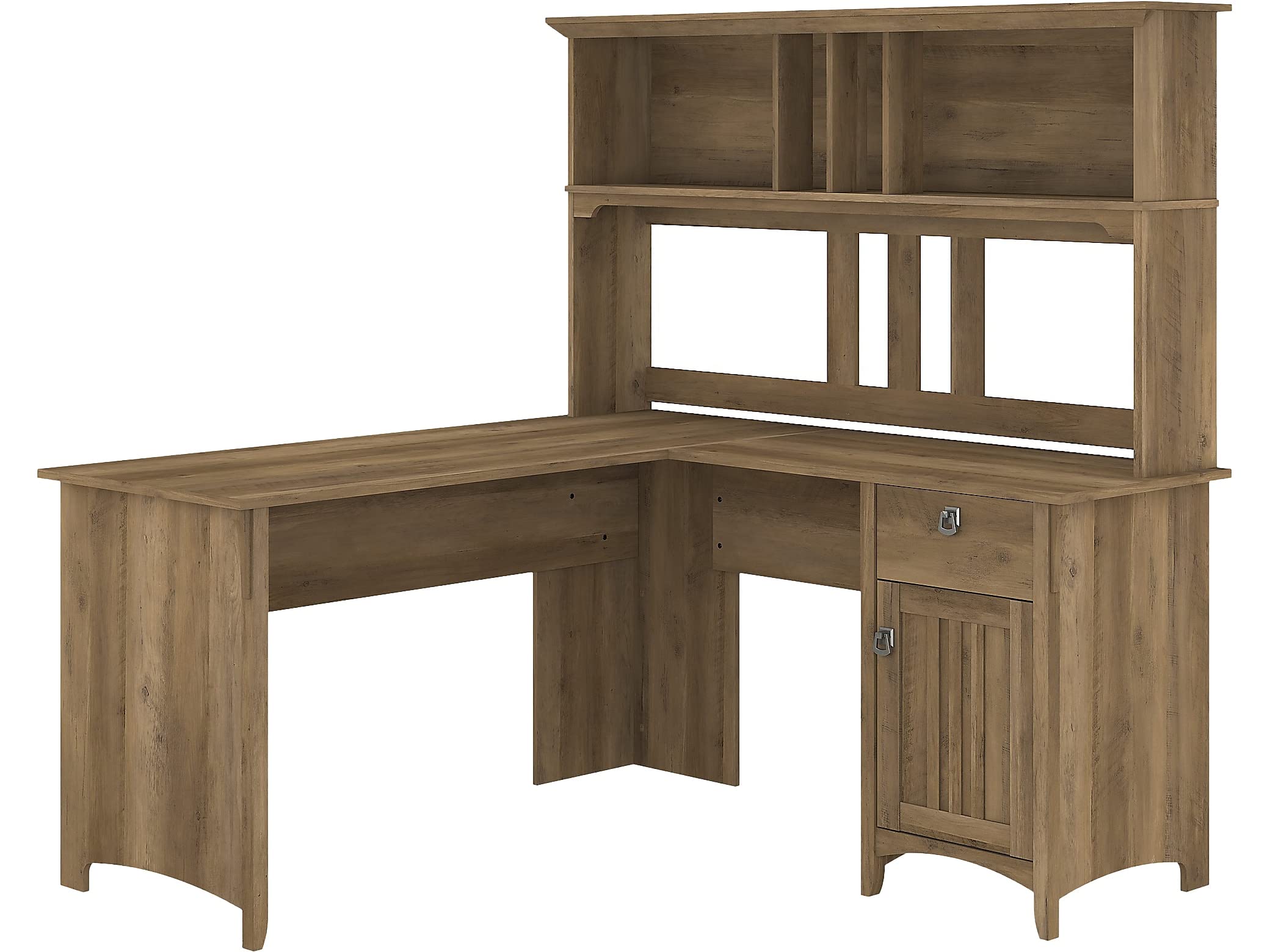 Bush Furniture Salinas L-Shaped Desk with Hutch - Reclaimed Pine Study Table with Drawers & Cabinets | Home Office Computer Work Desk with Storage | Perfect for Small Spaces, Remote Work & Gaming Setup