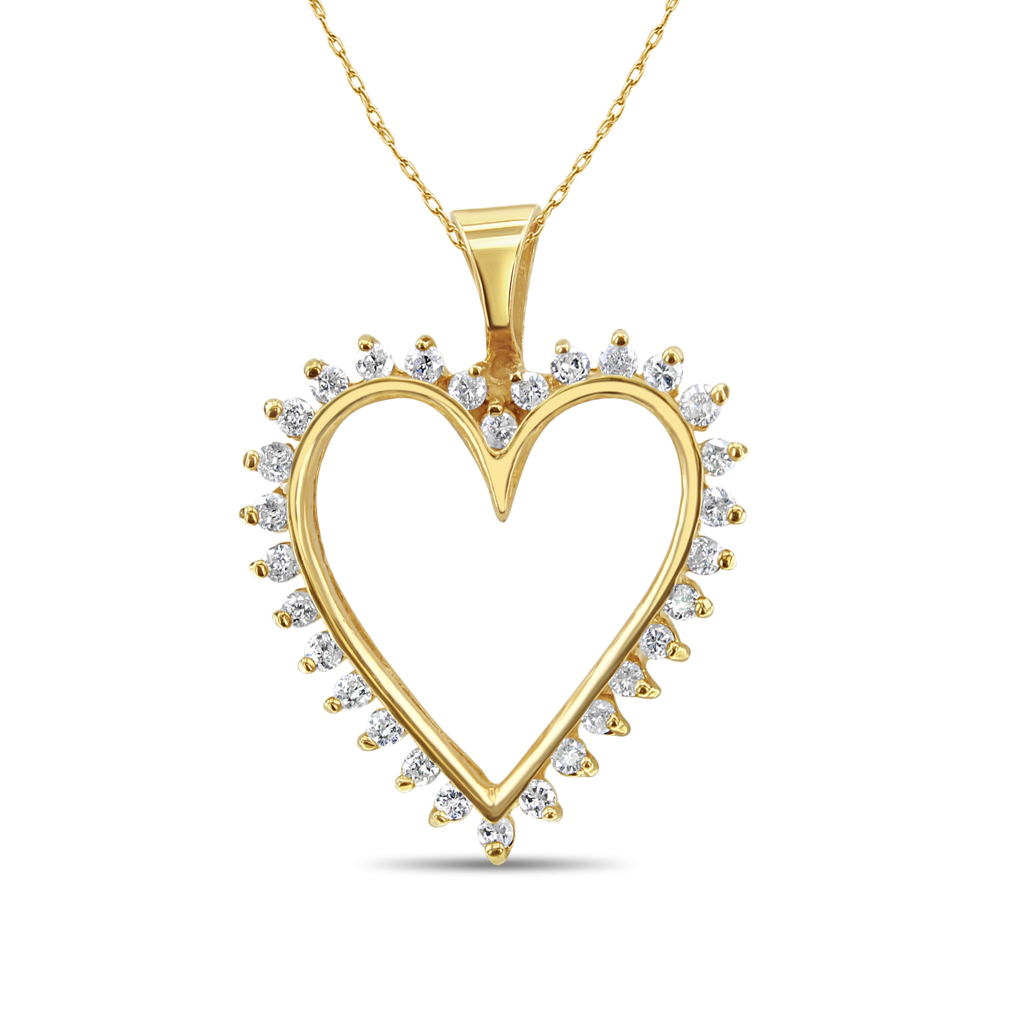 14K Yellow Gold Diamond Heart Pendant Necklace - 0.65cttw Cutout Design for Valentine's Day Gift & Anniversary Jewelry