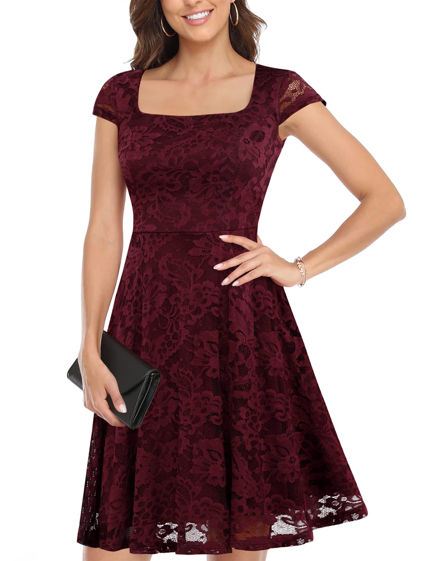 MUADRESS Women's Short Lace Bridesmaid Dress with Cap Sleeve - Elegant Formal Party Gown for Weddings, Prom, Cocktail Events & Special Occasions