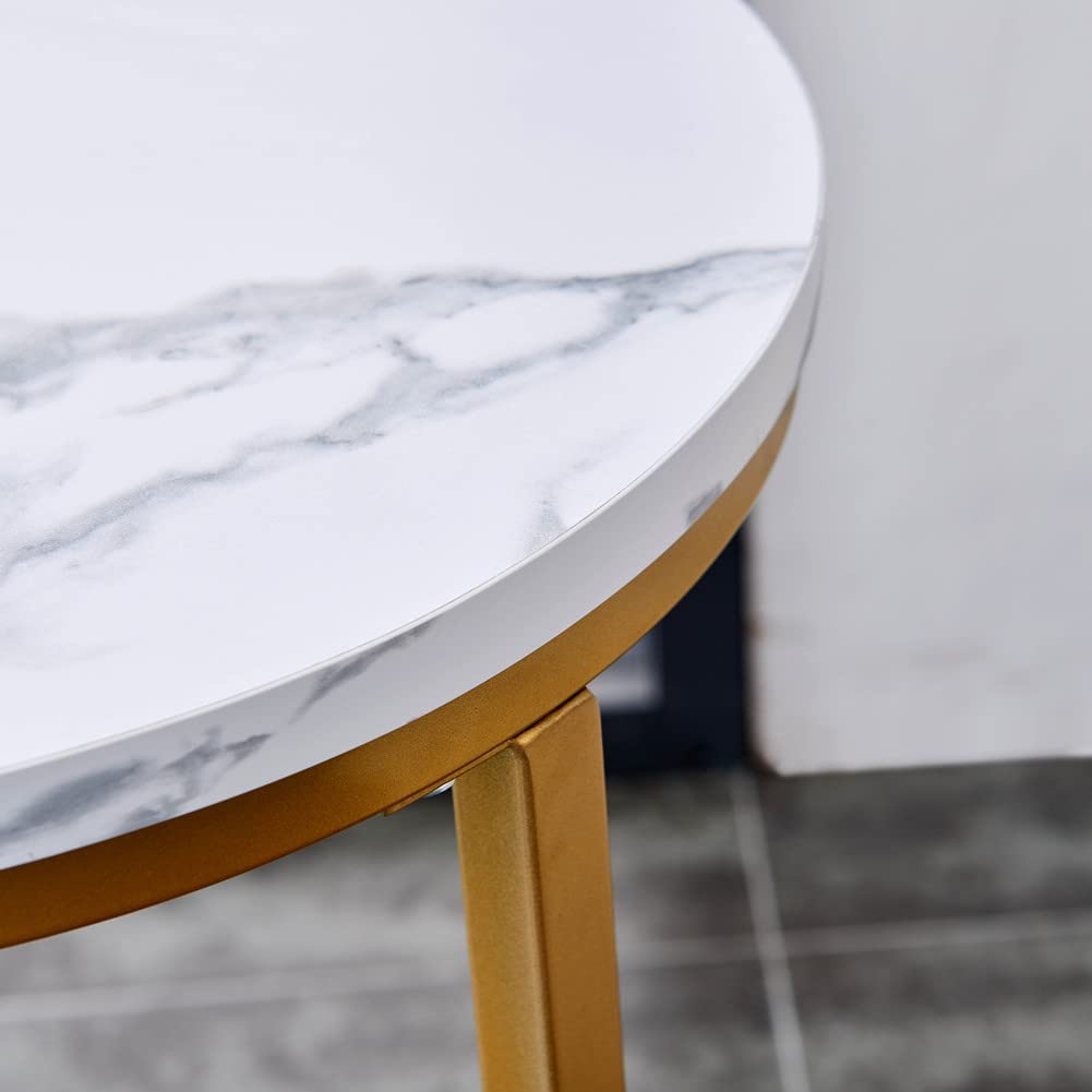 Modern Round Side Table with Marble Top & Gold Metal Frame - 16